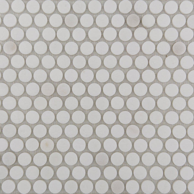 Thassos collection marble mosaic tiles - 12"x12"x3/8" penny-round pattern with smooth finish