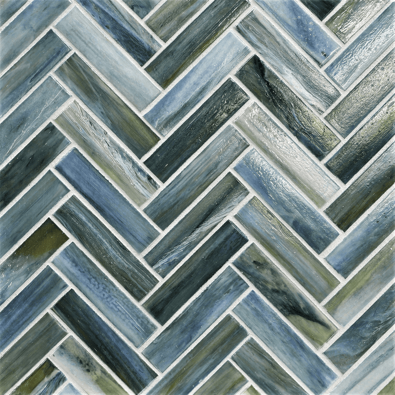 AGATE: Amalfi 1"x4" Herringbone Field Mosaic (8.83"x11.24" | pearl)