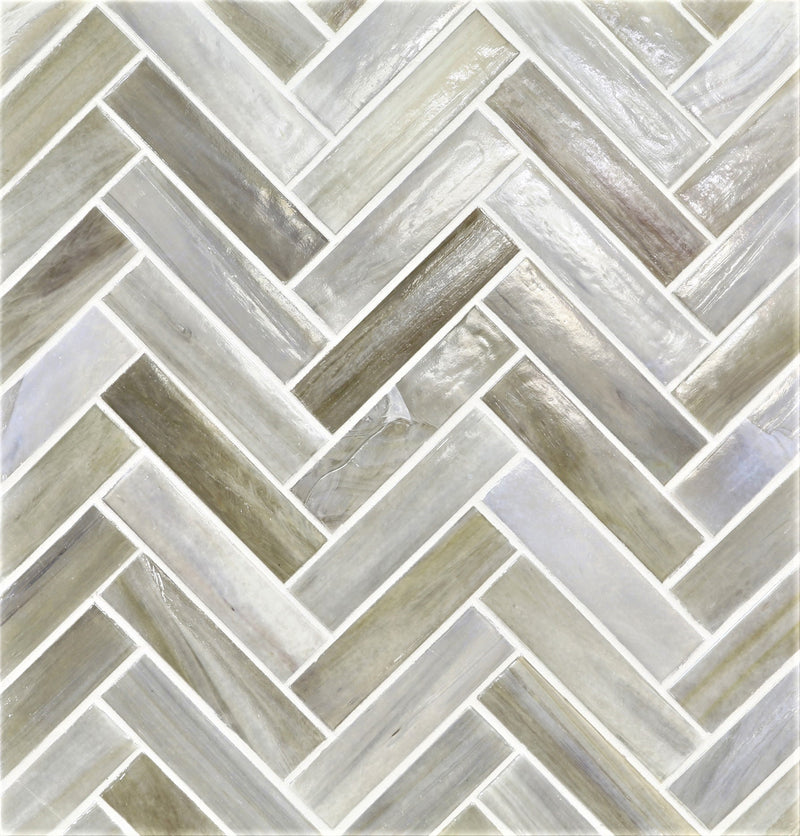 AGATE: Cortona 1"x4" Herringbone Field Mosaic (8.83"x11.24" | pearl)