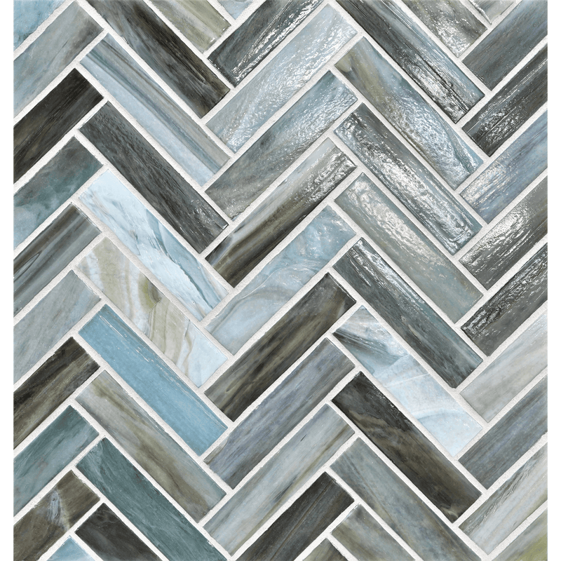 AGATE: Firenze 1"x4" Herringbone Field Mosaic (8.83"x11.24" | pearl)