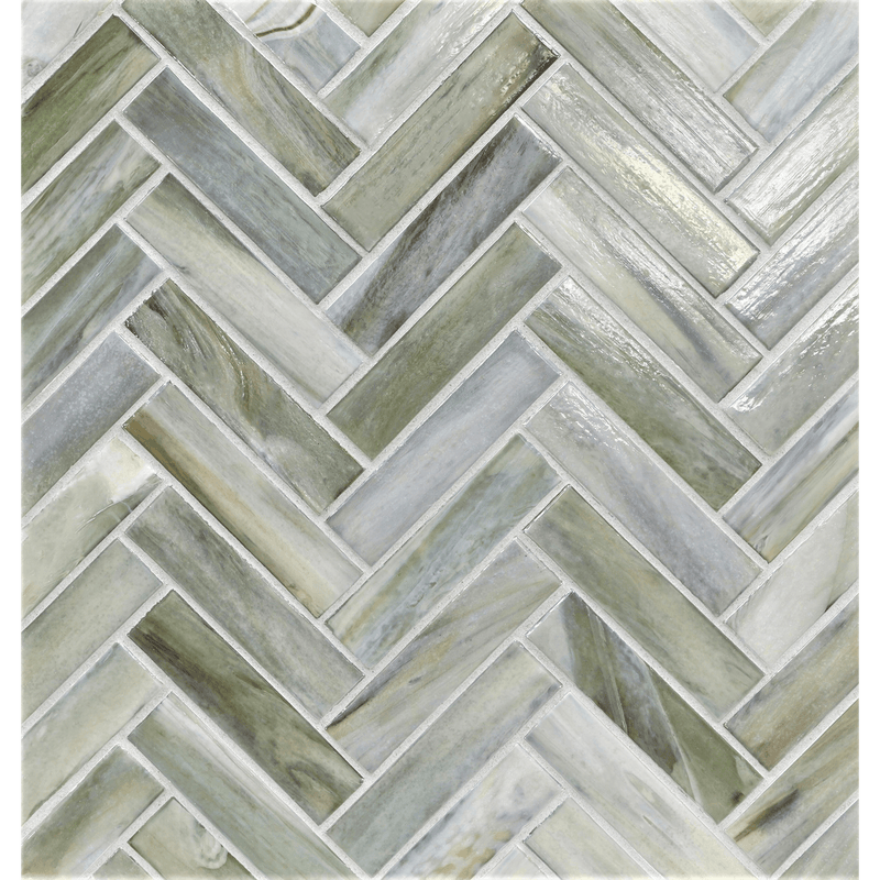 AGATE: Pienza 1"x4" Herringbone Field Mosaic (8.83"x11.24" | pearl)