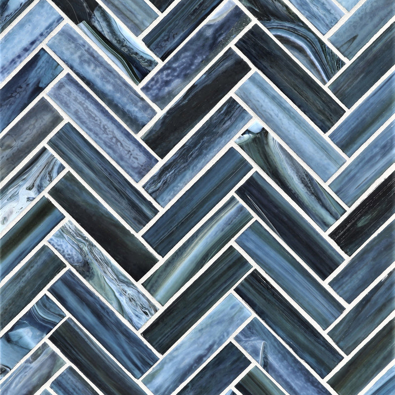 AGATE: Portofino 1"x4" Herringbone Field Mosaic (8.83"x11.24" | silk)