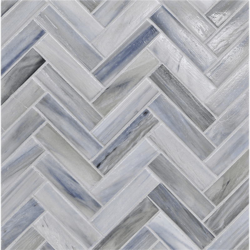 AGATE: Torino 1"x4" Herringbone Field Mosaic (8.83"x11.24" | pearl)