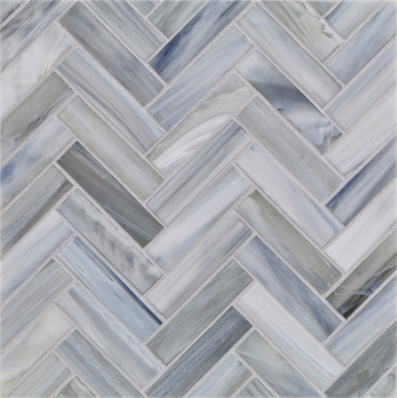 AGATE: Torino 1"x4" Herringbone Field Mosaic (8.83"x11.24" | silk)