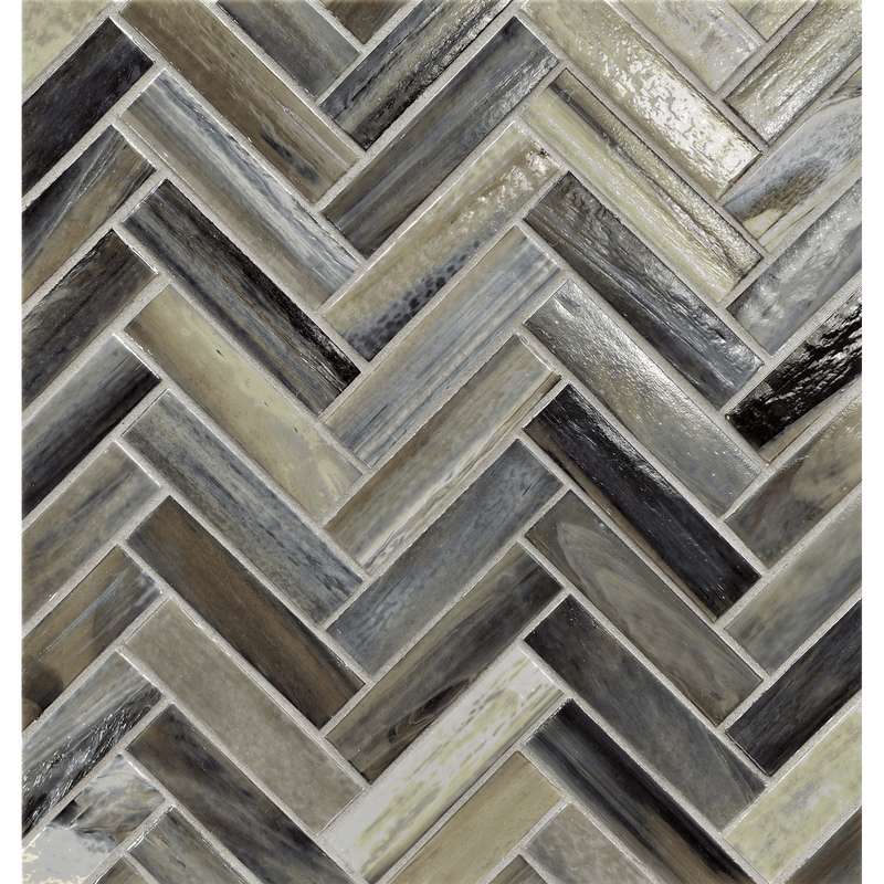 AGATE: Verona 1"x4" Herringbone Field Mosaic (8.83"x11.24" | pearl)