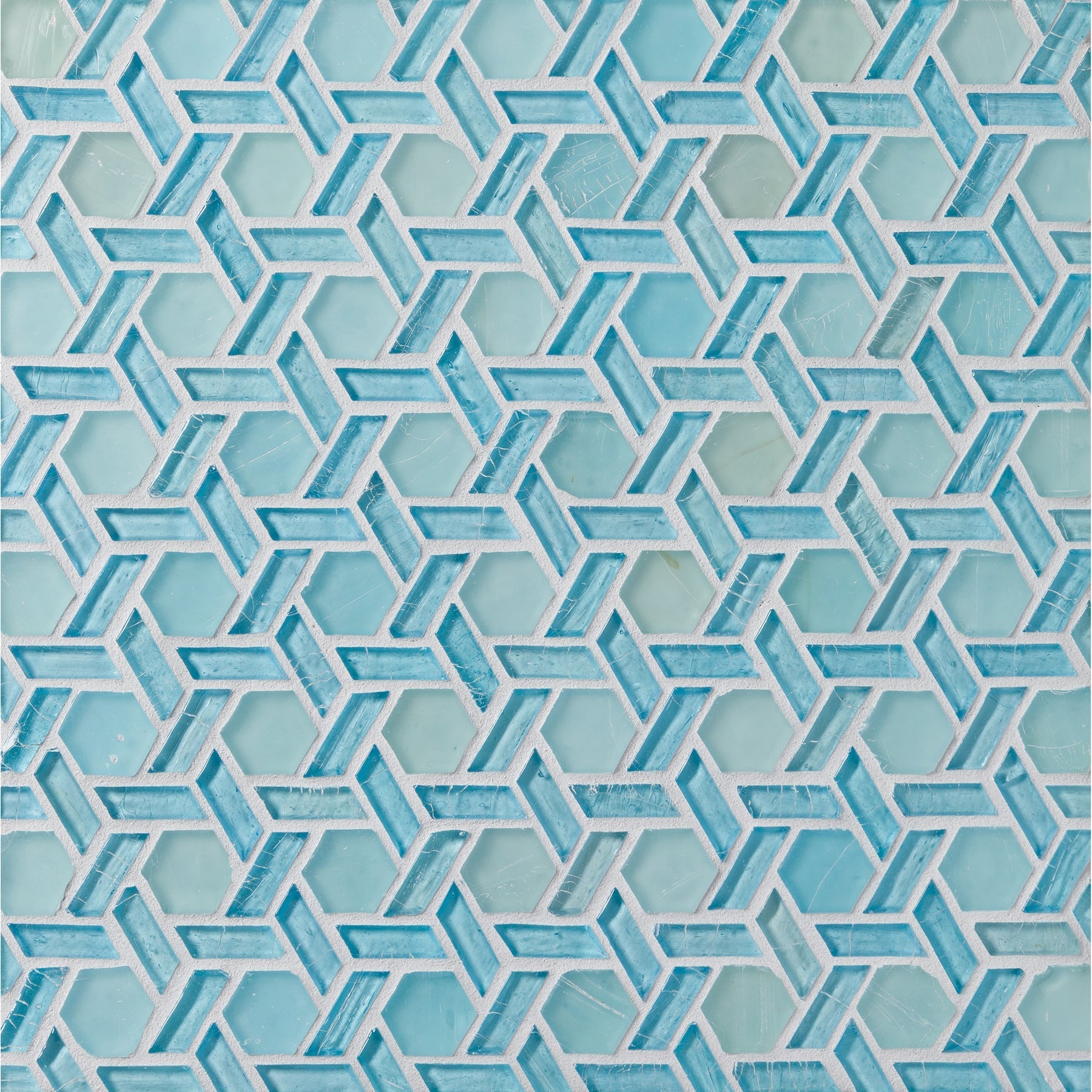 ELEMENTS: Blue Skies Cane Hexagonal Field Mosaic (12.32"x12.24" | mixed)