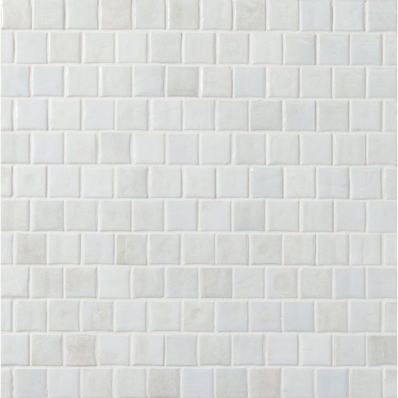 ELEMENTS: Bright White 1"x1" Staggered Joint Field Mosaic (12.46"x12.40" | pearl)