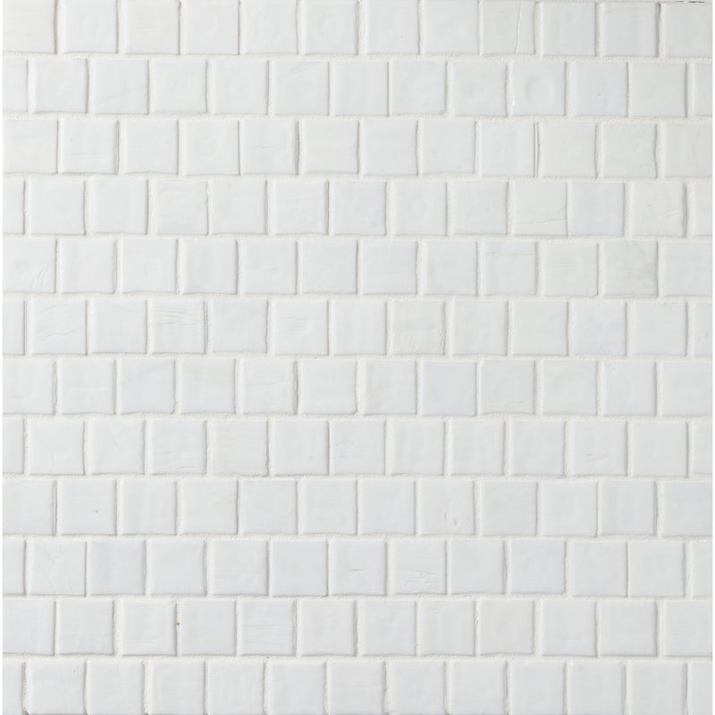 ELEMENTS: Bright White 1"x1" Staggered Joint Field Mosaic (12.46"x12.40" | silk)