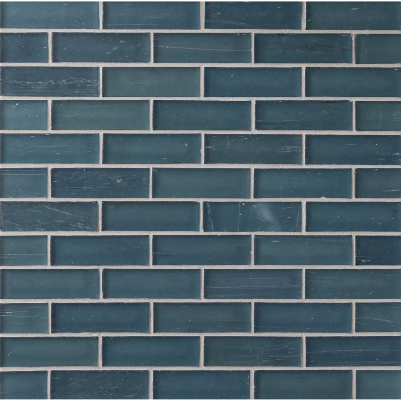 ELEMENTS: English Blue 1"x3" Staggered Joint Field Mosaic (9.46"x12.49" | silk)