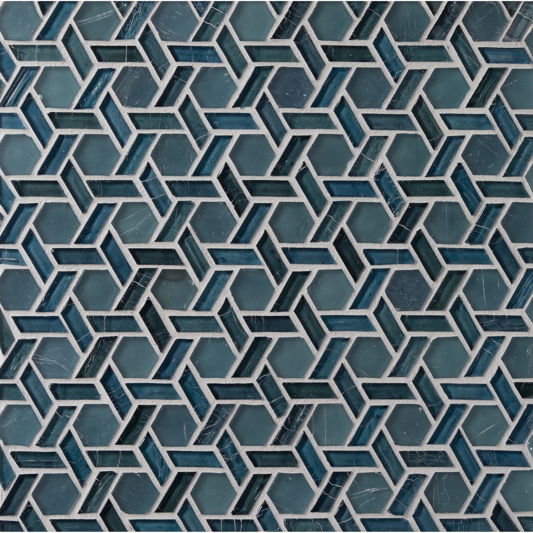 ELEMENTS: English Blue Cane Hexagonal Field Mosaic (12.32"x12.24" | mixed)