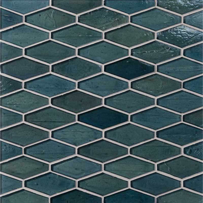 ELEMENTS: English Blue Mod Hex Elongated Hexagon Field Mosaic (9.45"x11.73" | pearl)