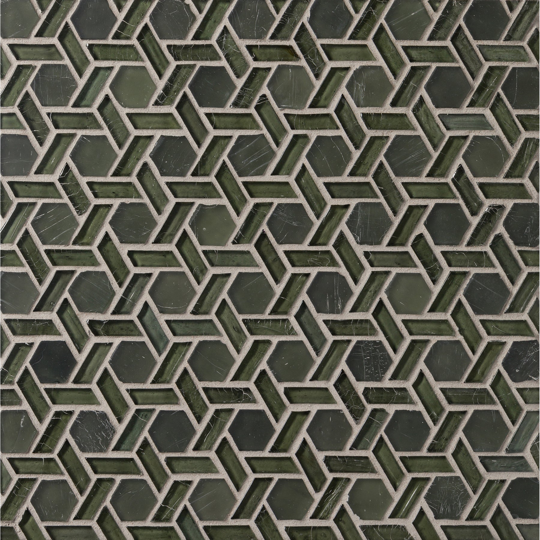 ELEMENTS: Seaweed Cane Hexagonal Field Mosaic (12.32"x12.24" | mixed)