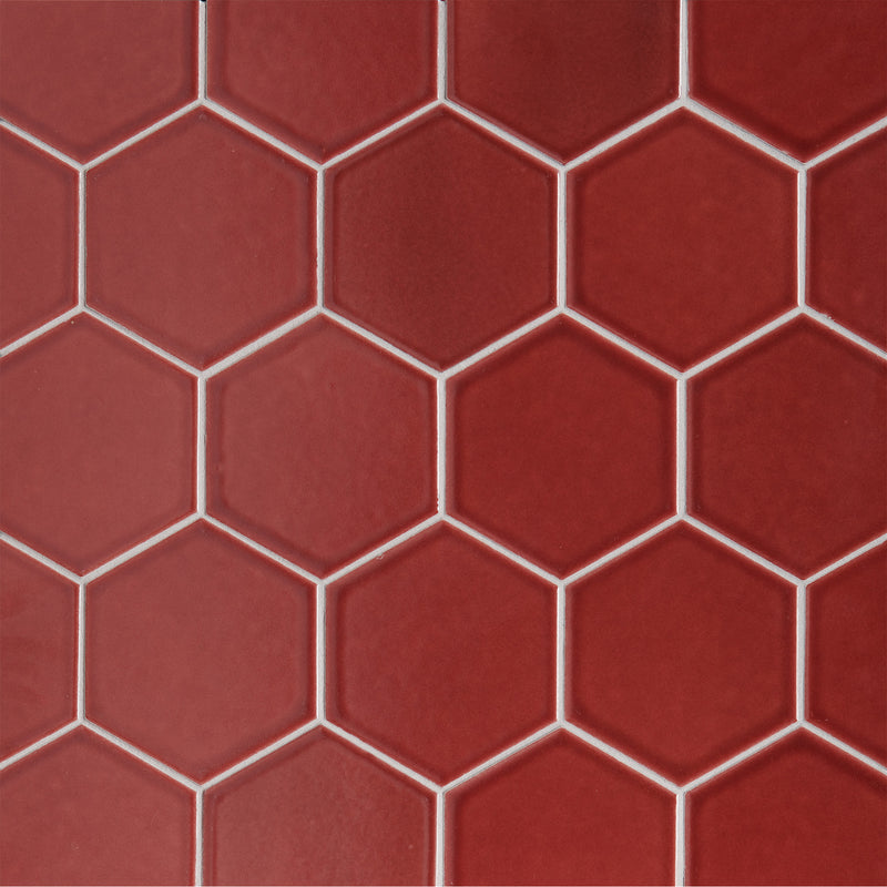 GRAPHITE: Carmine Red Hexagon Field Tile (4" | glossy)