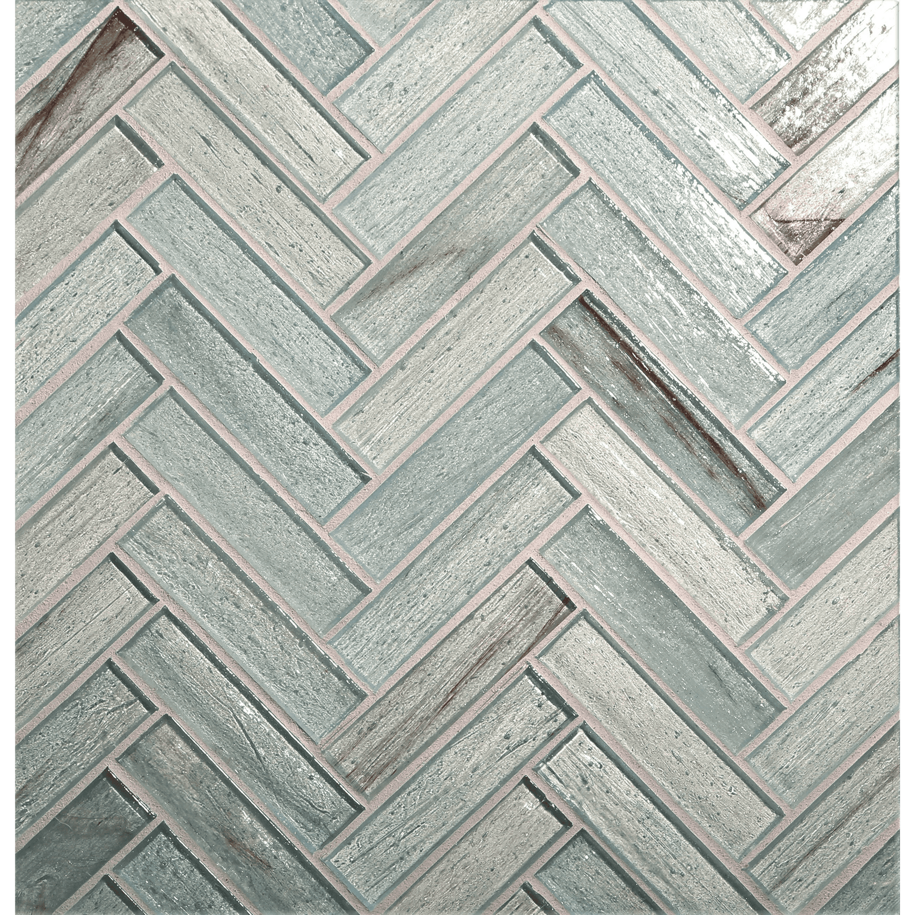 HAISEN: Aqua 1"x4" Herringbone Field Mosaic (8.83"x11.24" | natural)