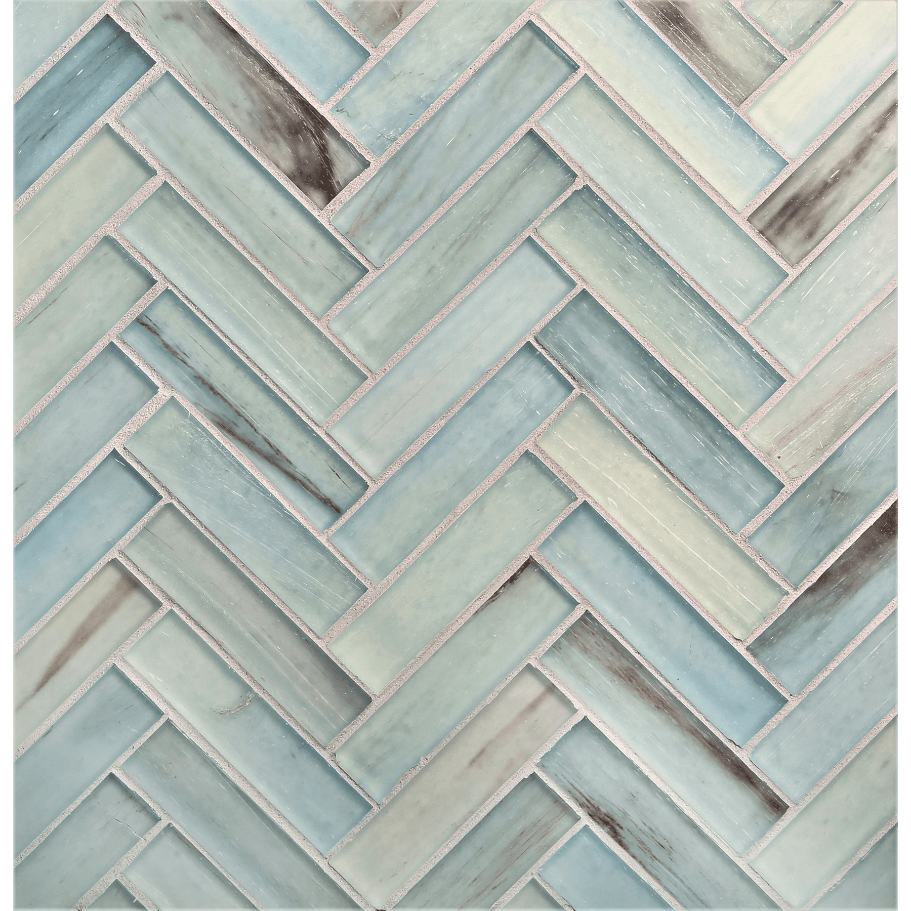 HAISEN: Aqua 1"x4" Herringbone Field Mosaic (8.83"x11.24" | silk)