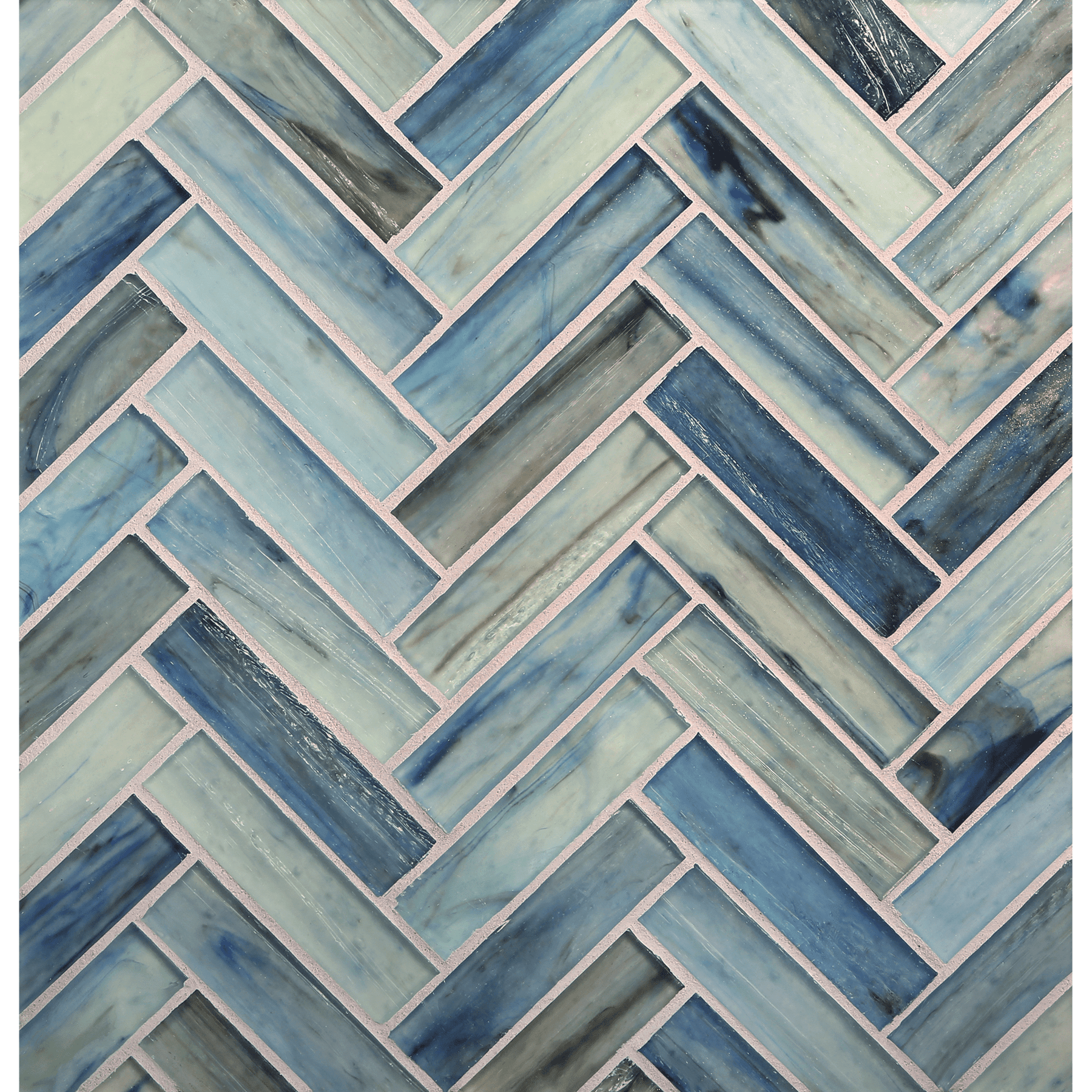 HAISEN: Azuline 1"x4" Herringbone Field Mosaic (8.83"x11.24" | silk)