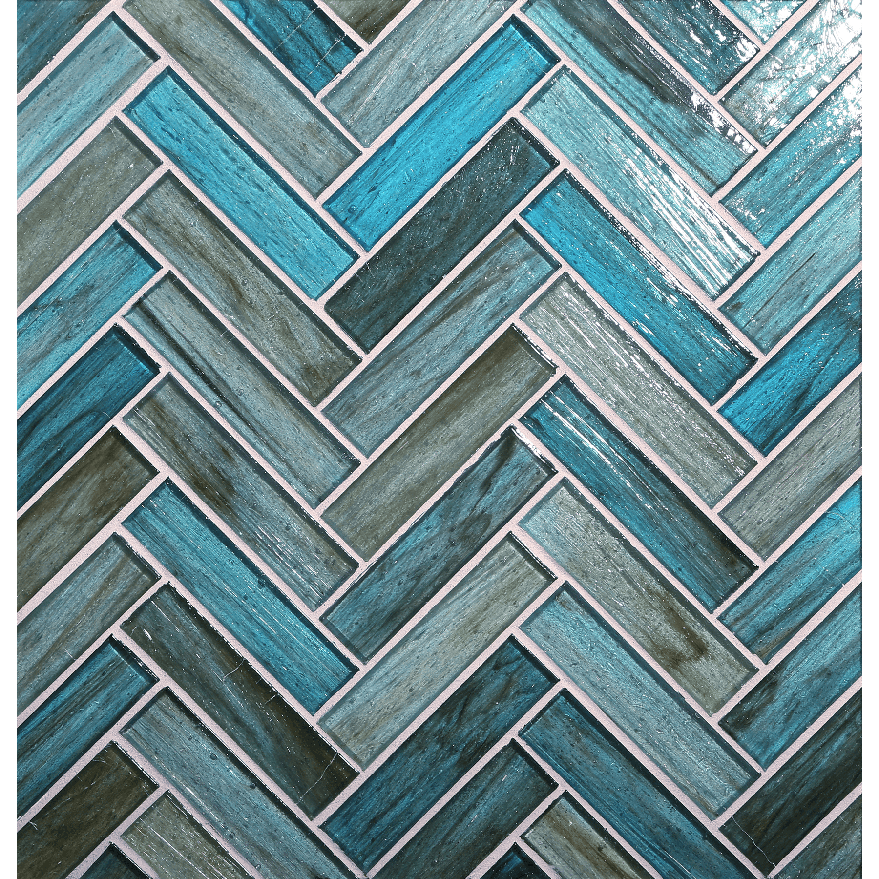 HAISEN: Teal 1"x4" Herringbone Field Mosaic (8.83"x11.24" | natural)