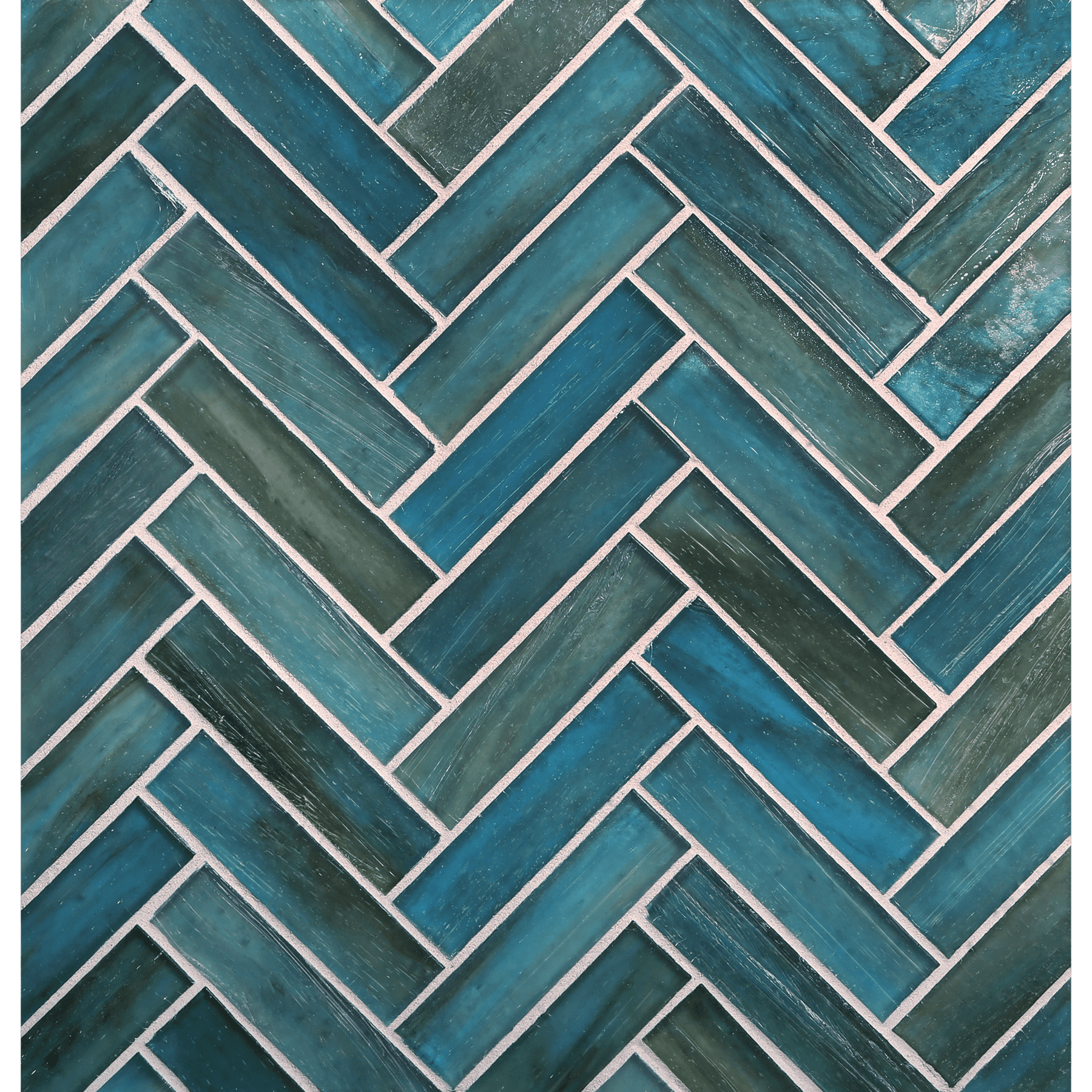 HAISEN: Teal 1"x4" Herringbone Field Mosaic (8.83"x11.24" | silk)