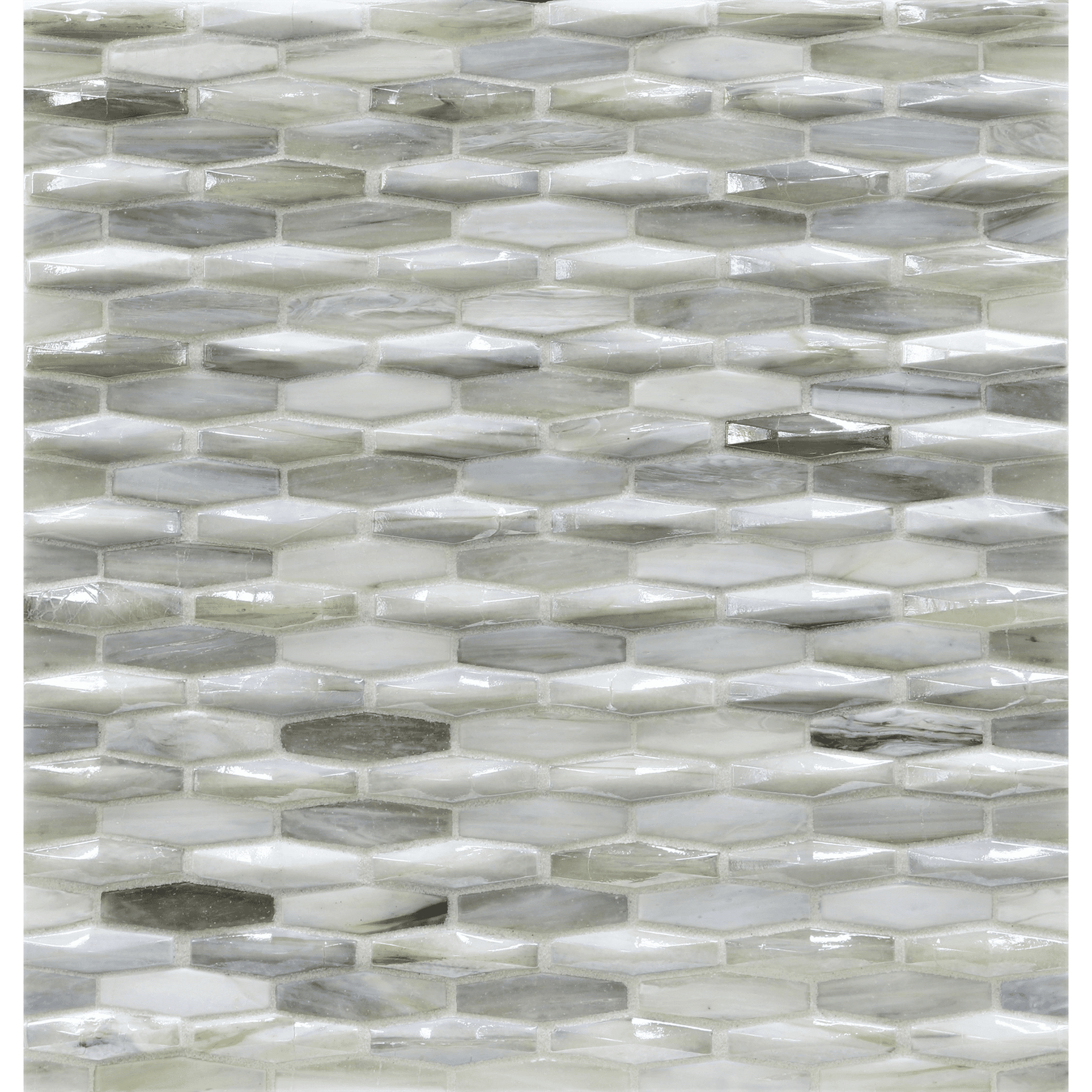 ORIGAMI MOSAIC: Bari Vesper Twist Elongated Hexagon Field Mosaic (12.60"x11.99" | ribbed)