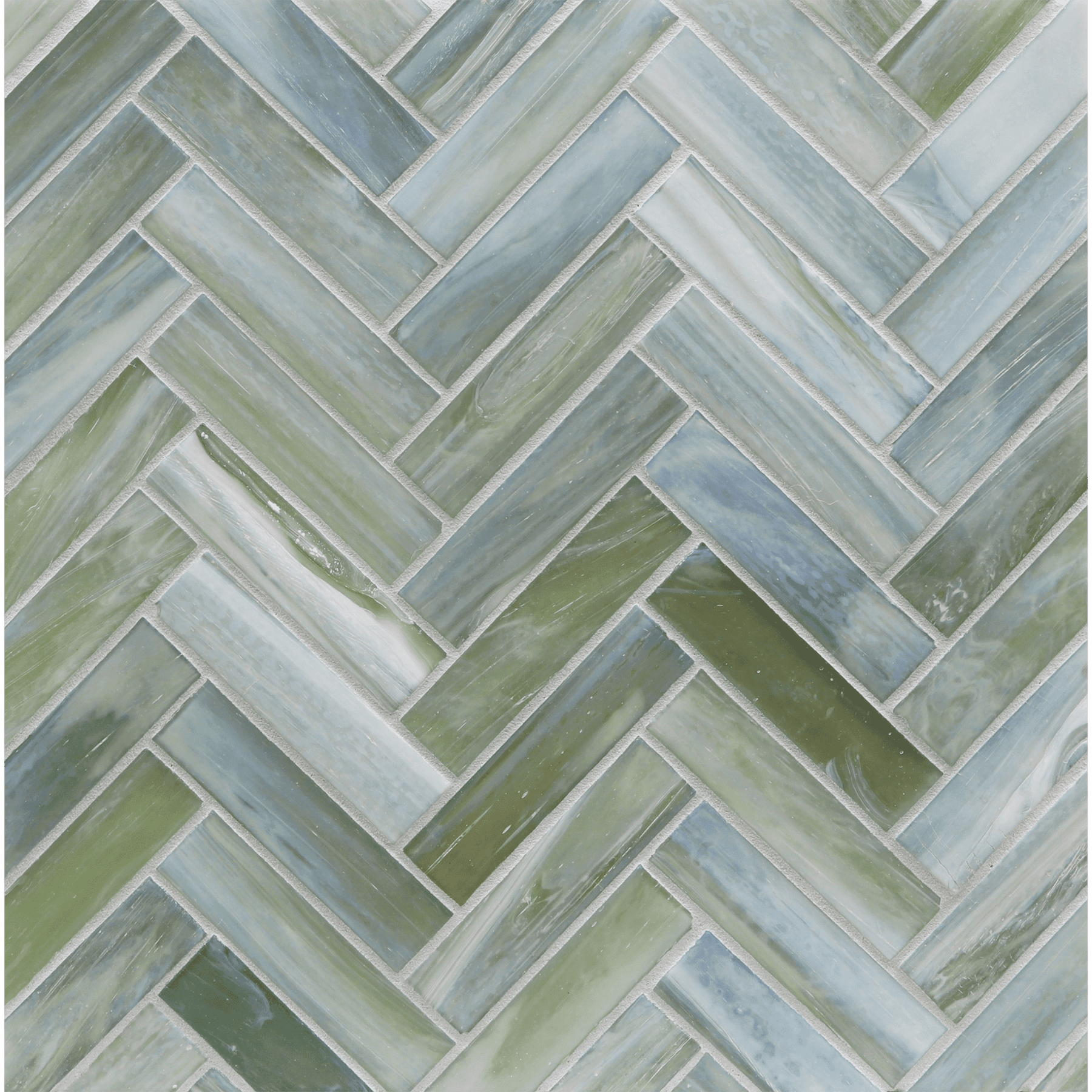 SHIBUI: Pewter 1"x4" Herringbone Field Mosaic (9.92"x12.41" | silk)