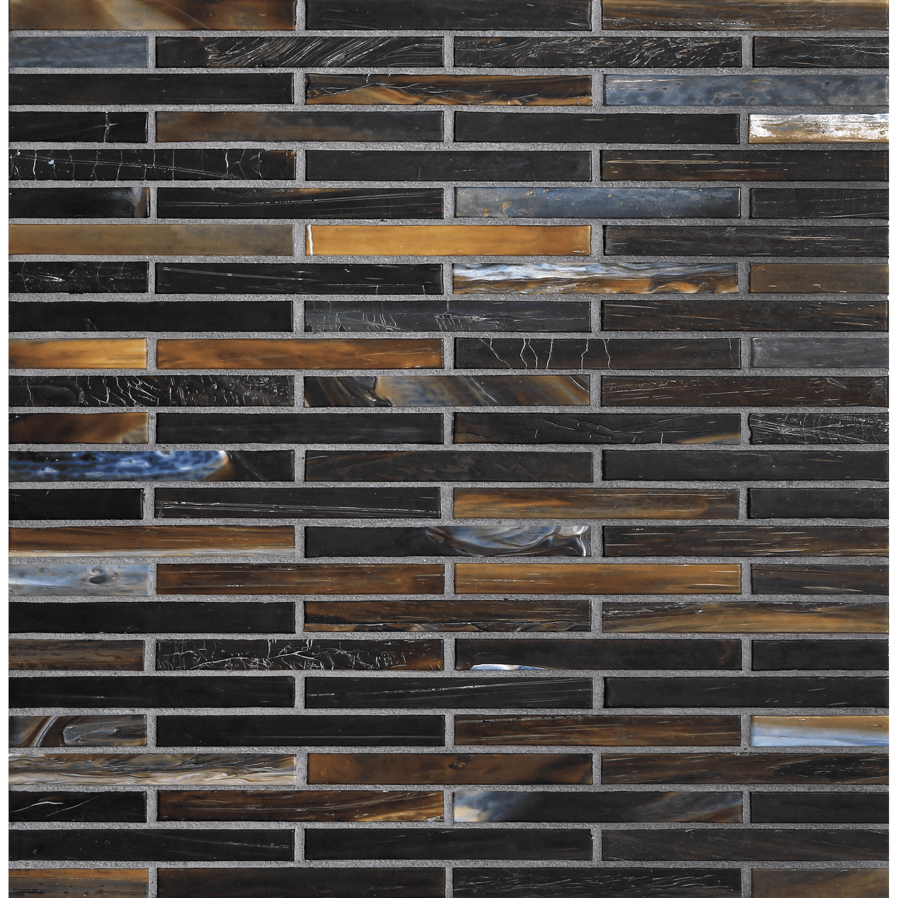 SHIBUI: Raw Umber 0.5"x4" Staggered Joint Field Mosaic (9.92"x12.14" | silk)