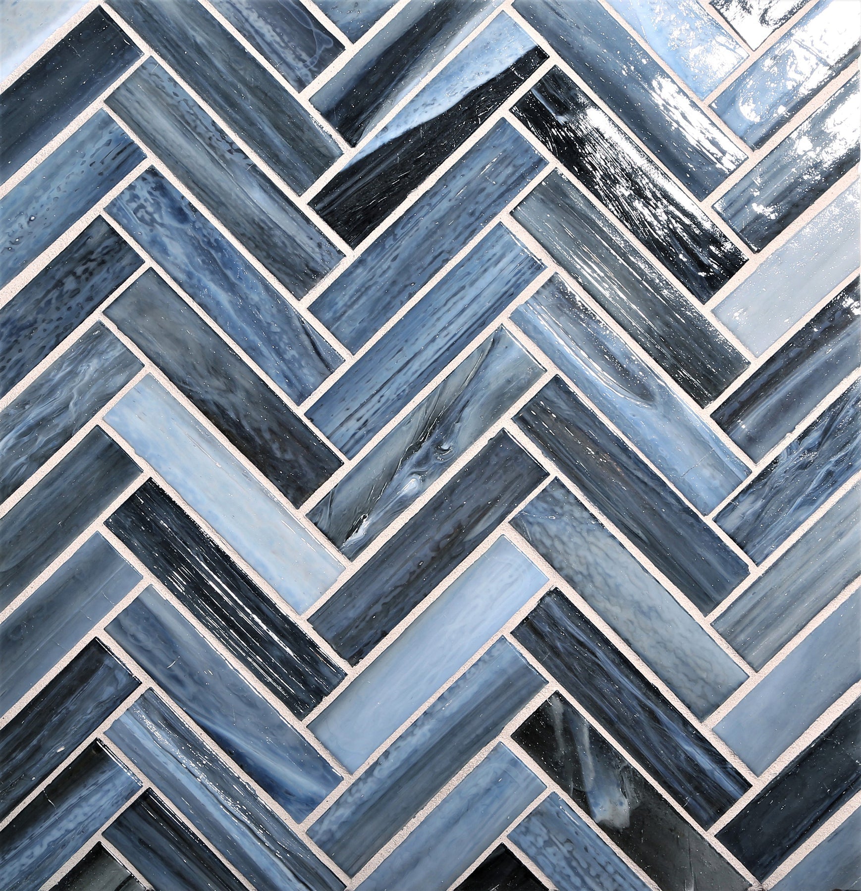 SHIBUI: Sevres Blue 1"x4" Herringbone Field Mosaic (9.92"x12.41" | natural)