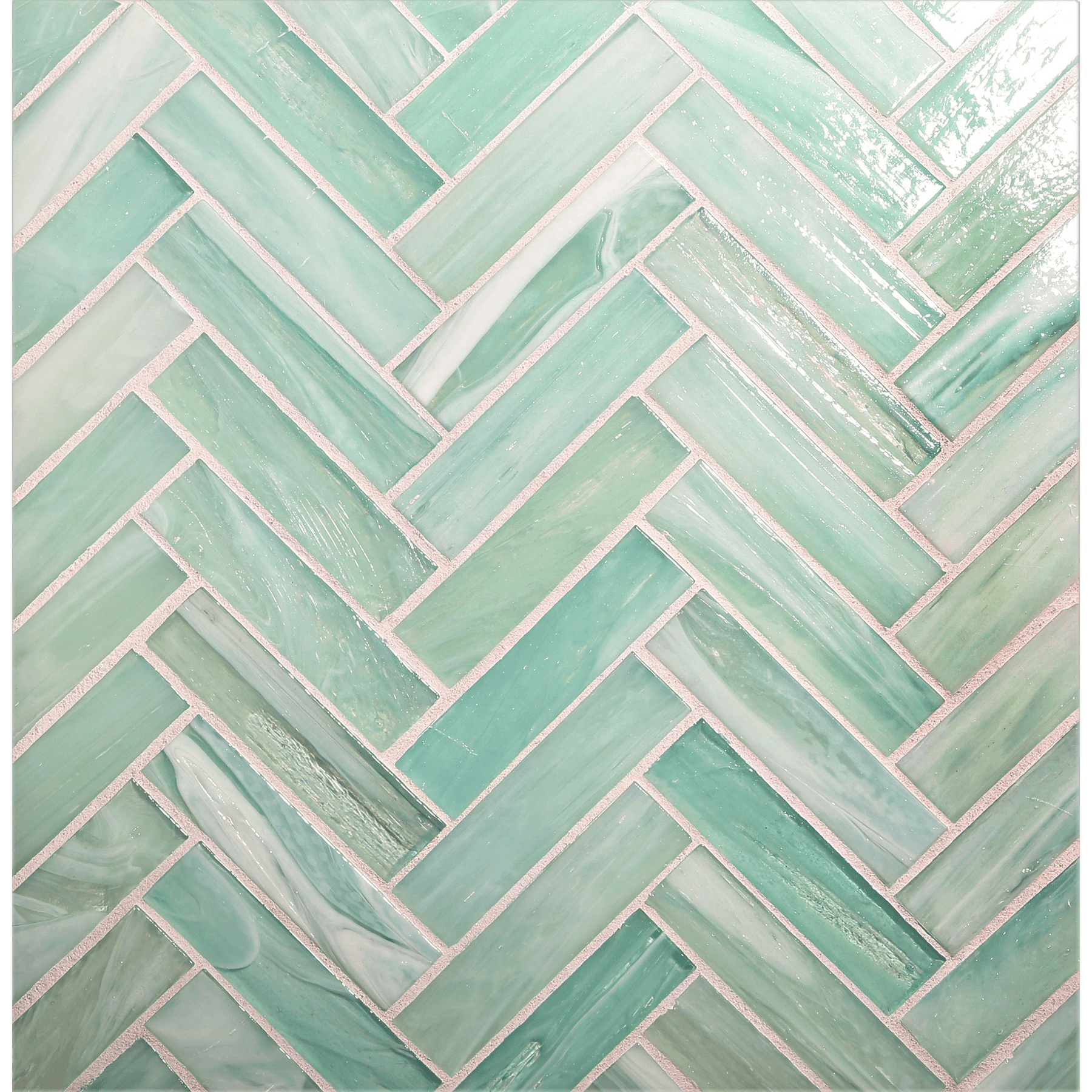 SHIBUI: Soft Teal 1"x4" Herringbone Field Mosaic (9.92"x12.41" | natural)