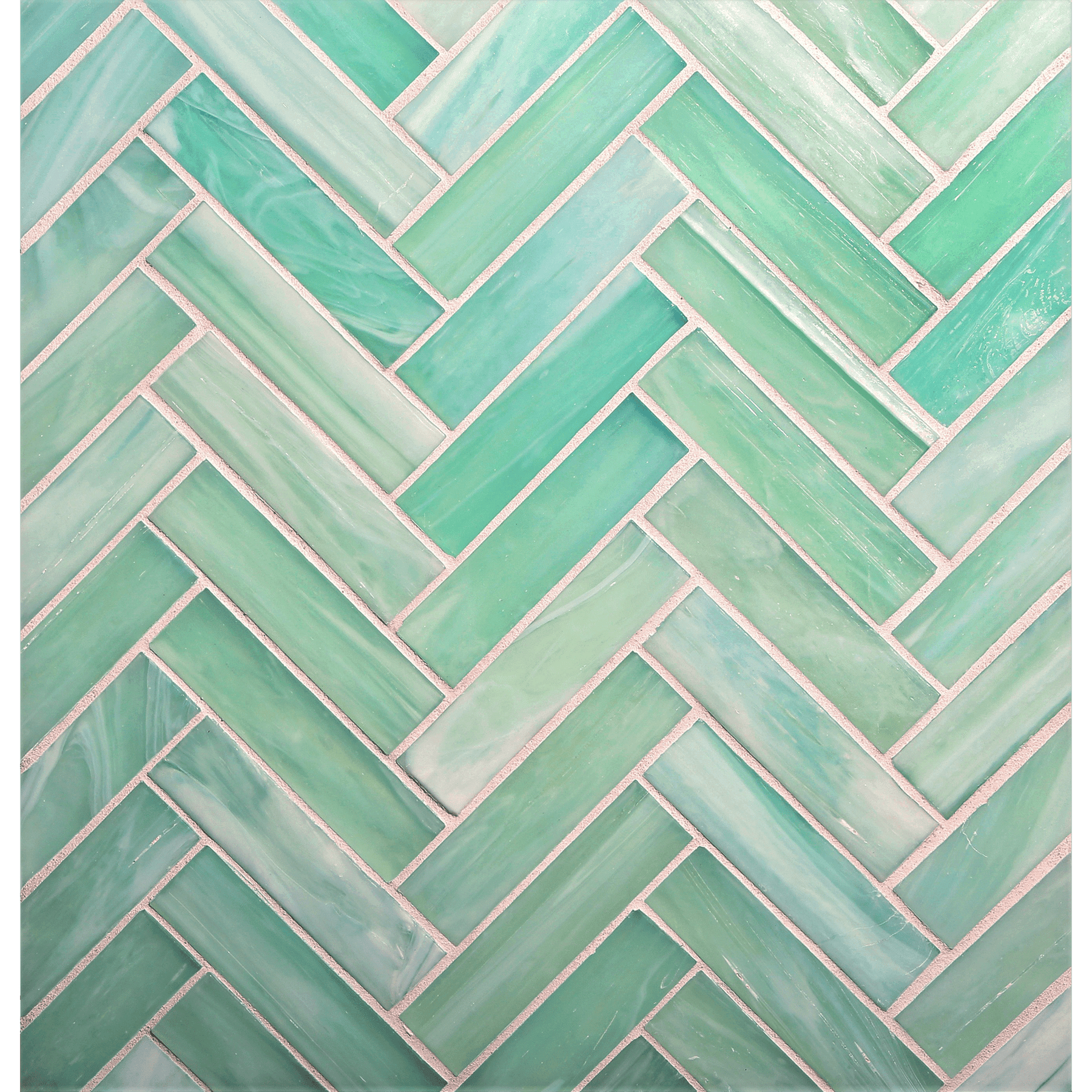 SHIBUI: Soft Teal 1"x4" Herringbone Field Mosaic (9.92"x12.41" | silk)