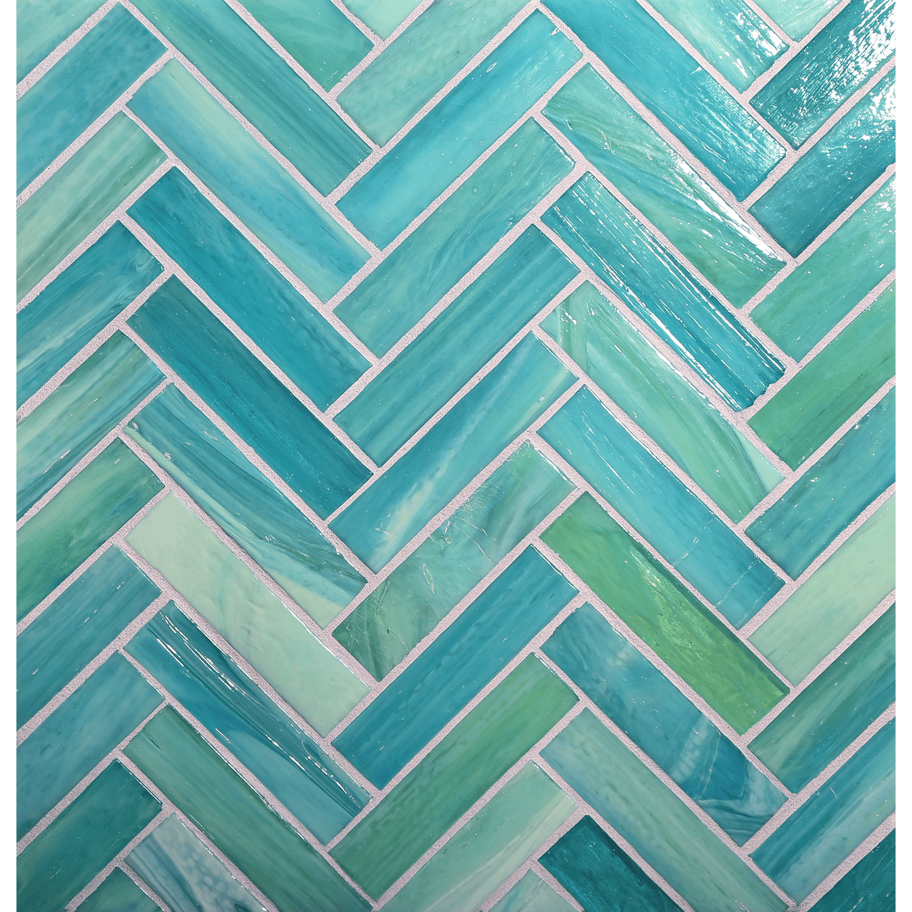 SHIBUI: Turquose 1"x4" Herringbone Field Mosaic (9.92"x12.41" | natural)