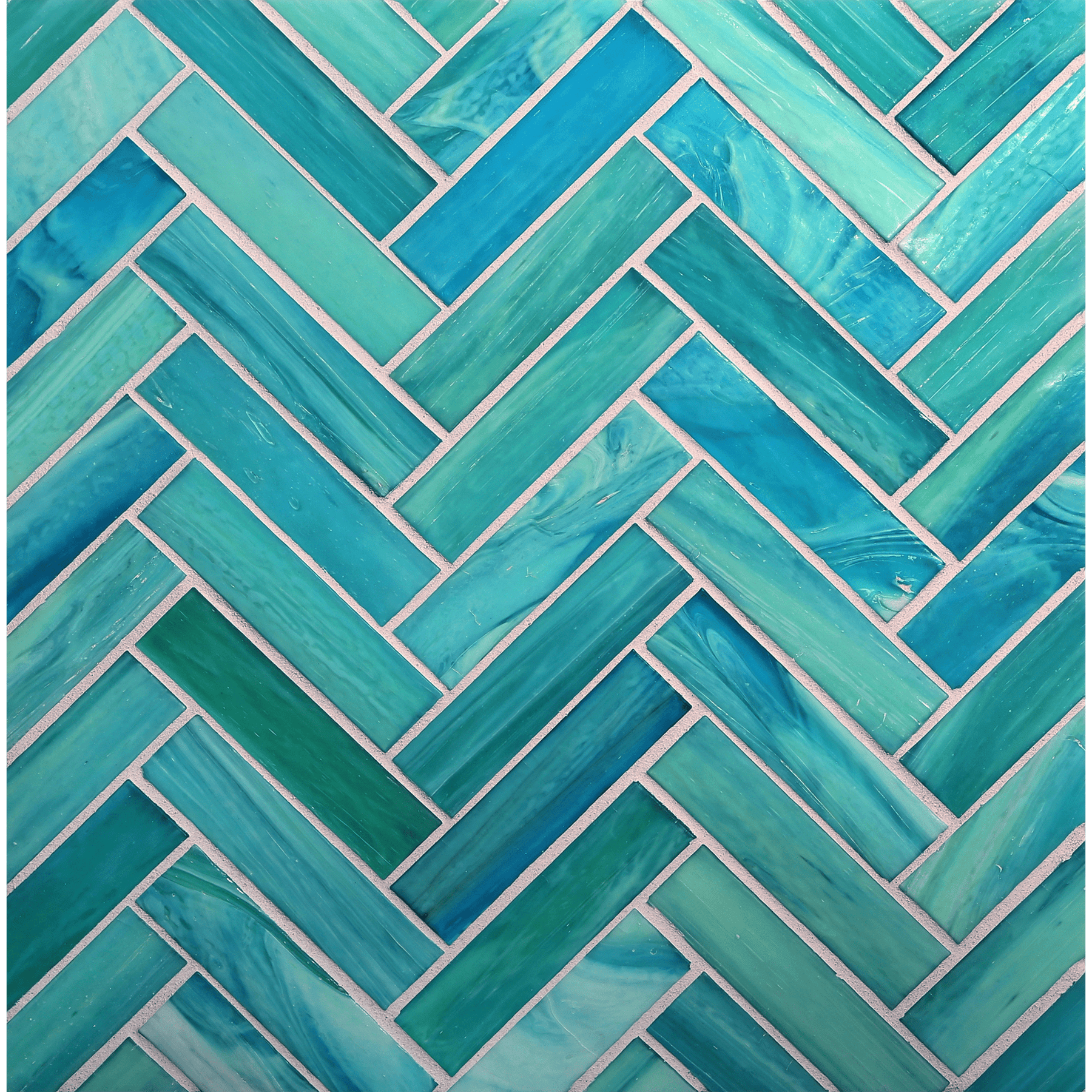 SHIBUI: Turquose 1"x4" Herringbone Field Mosaic (9.92"x12.41" | silk)