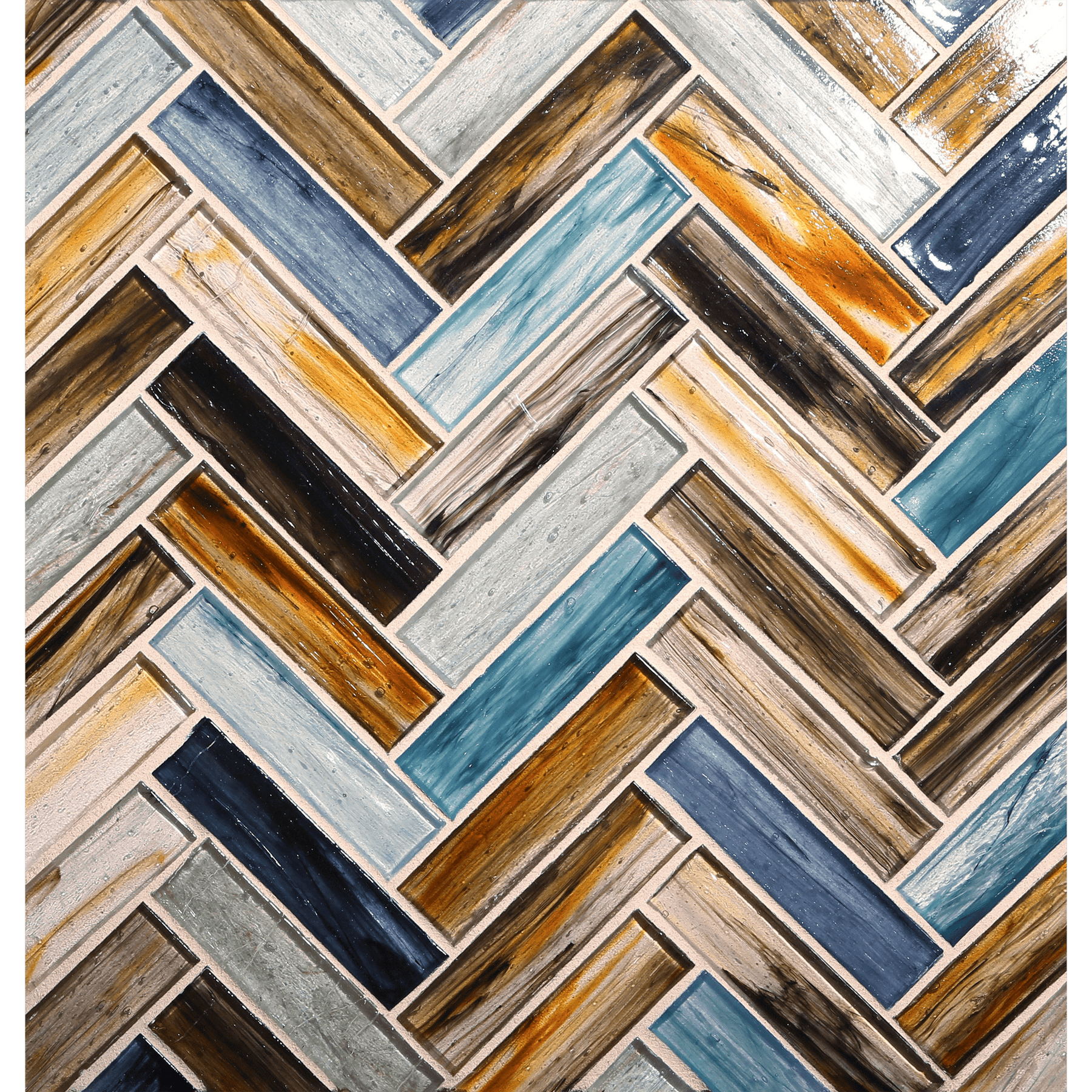 TOZEN: Ahou 1"x4" Herringbone Field Mosaic (9.92"x12.41" | natural)