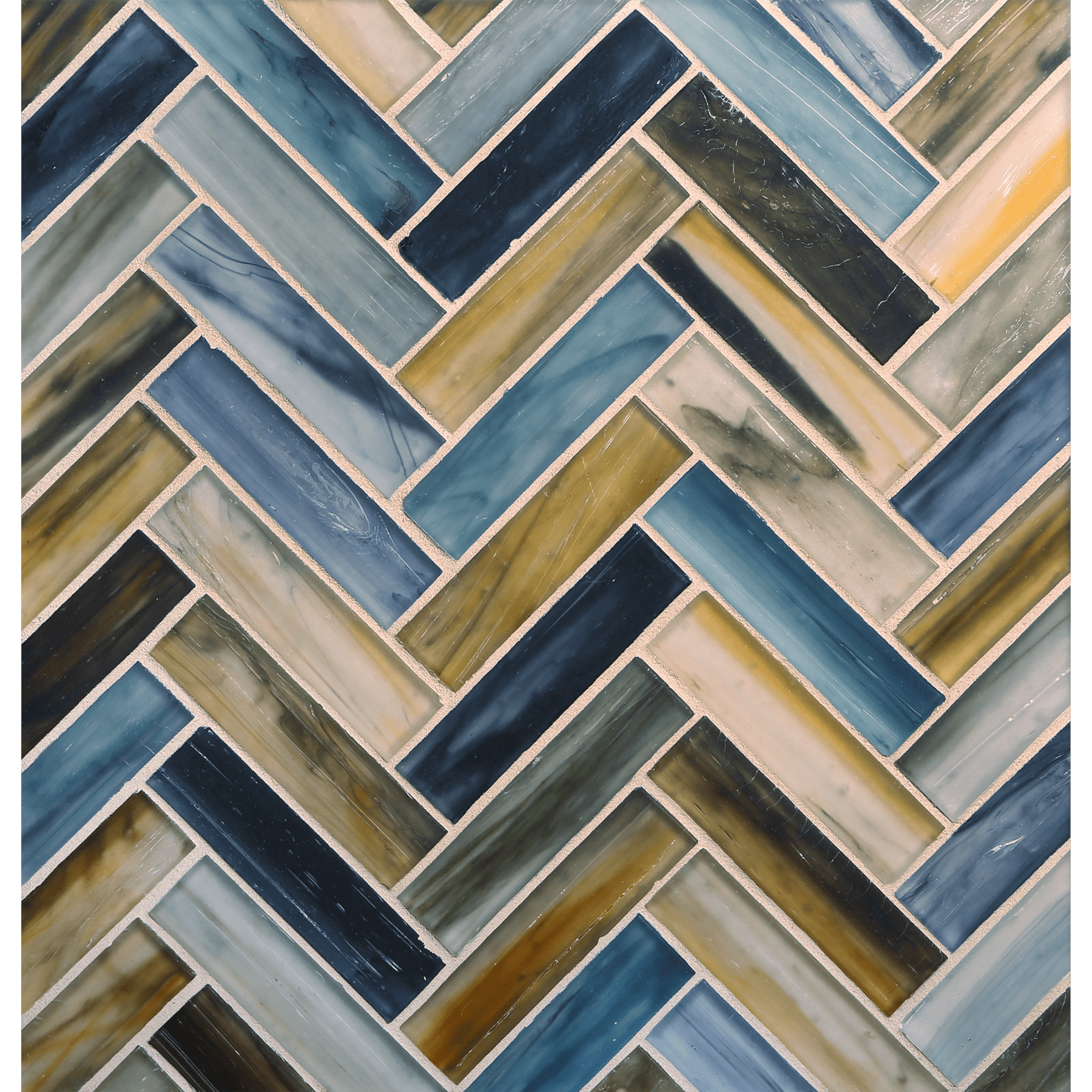 TOZEN: Ahou 1"x4" Herringbone Field Mosaic (9.92"x12.41" | silk)