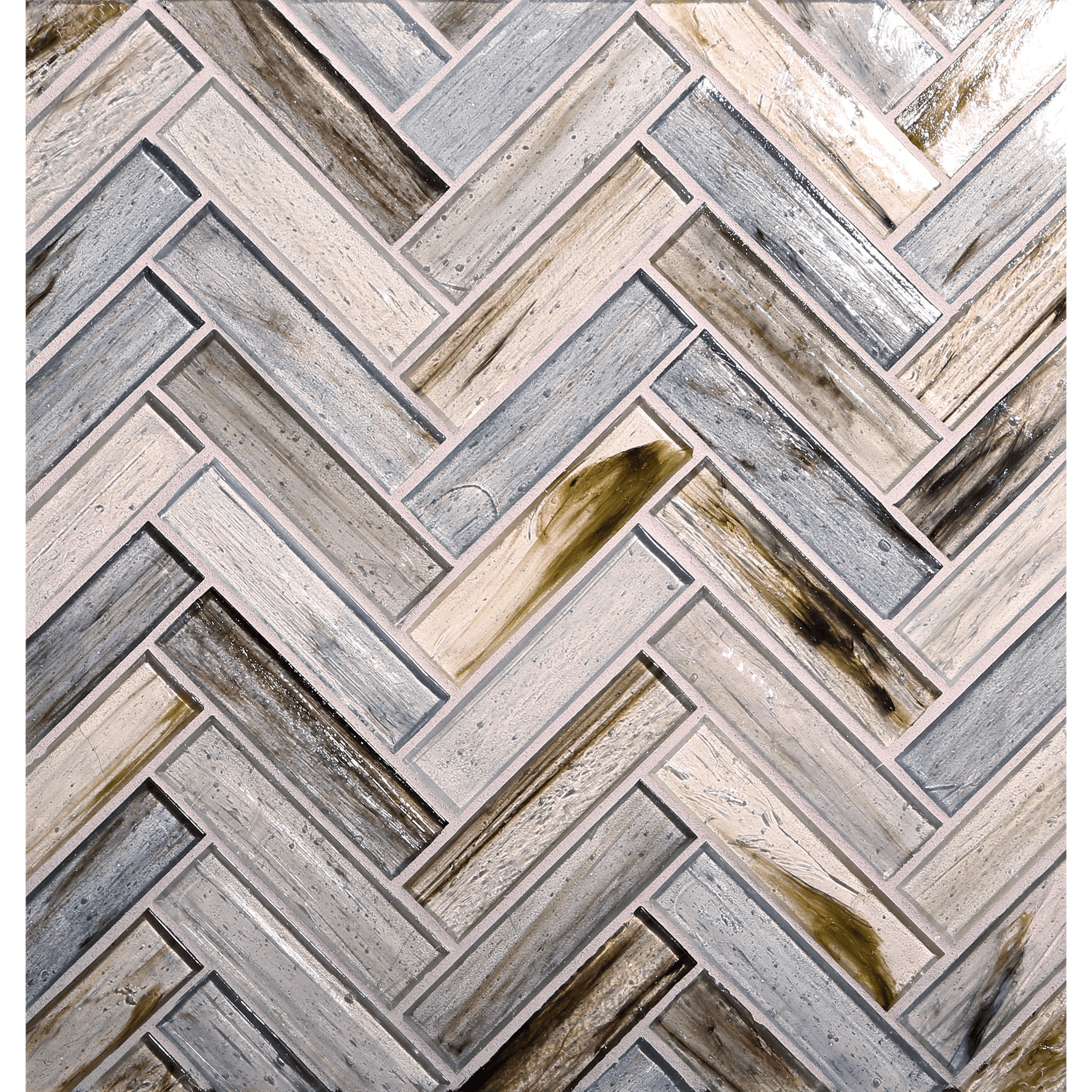 TOZEN: Arsenic 1"x4" Herringbone Field Mosaic (9.92"x12.41" | natural)