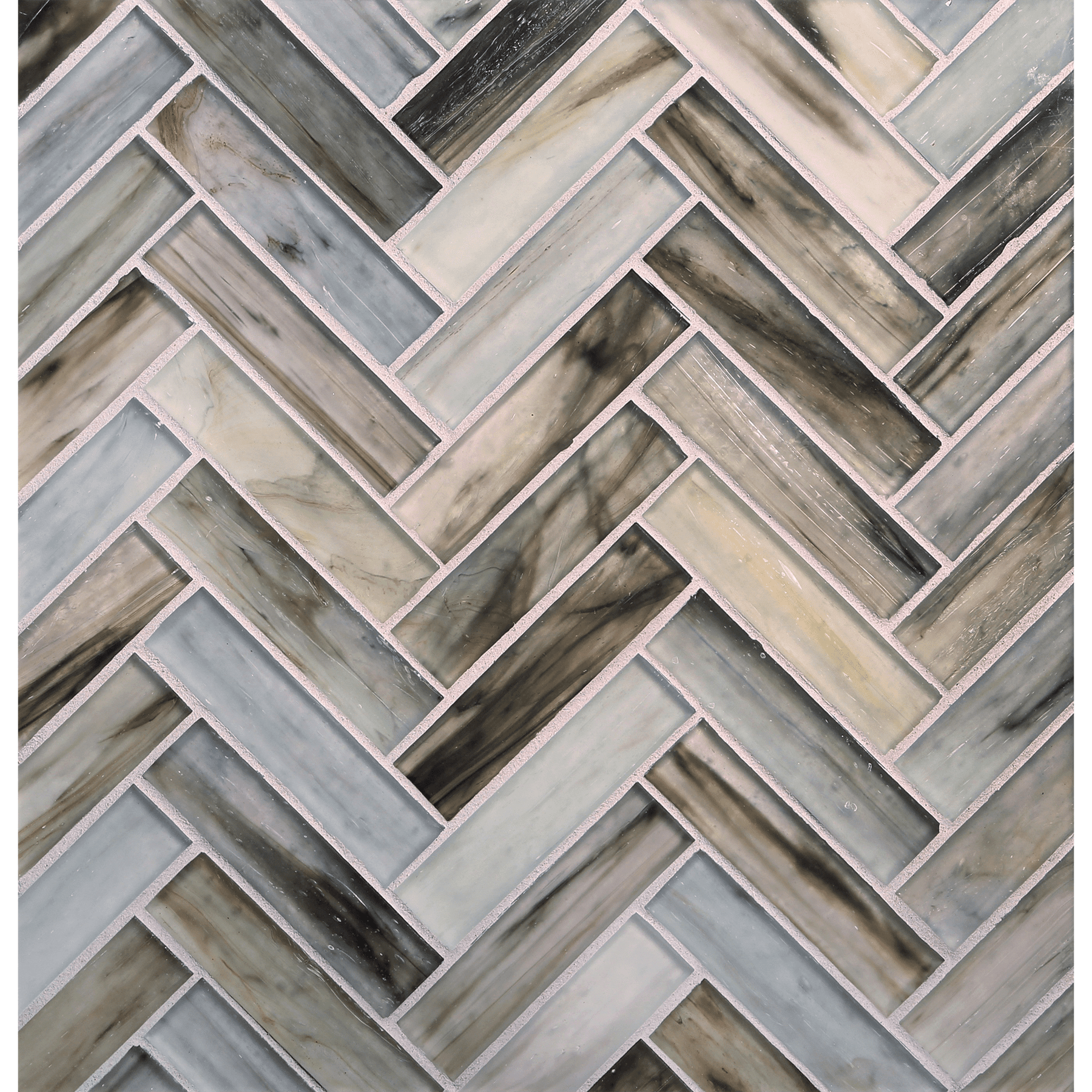 TOZEN: Arsenic 1"x4" Herringbone Field Mosaic (9.92"x12.41" | silk)