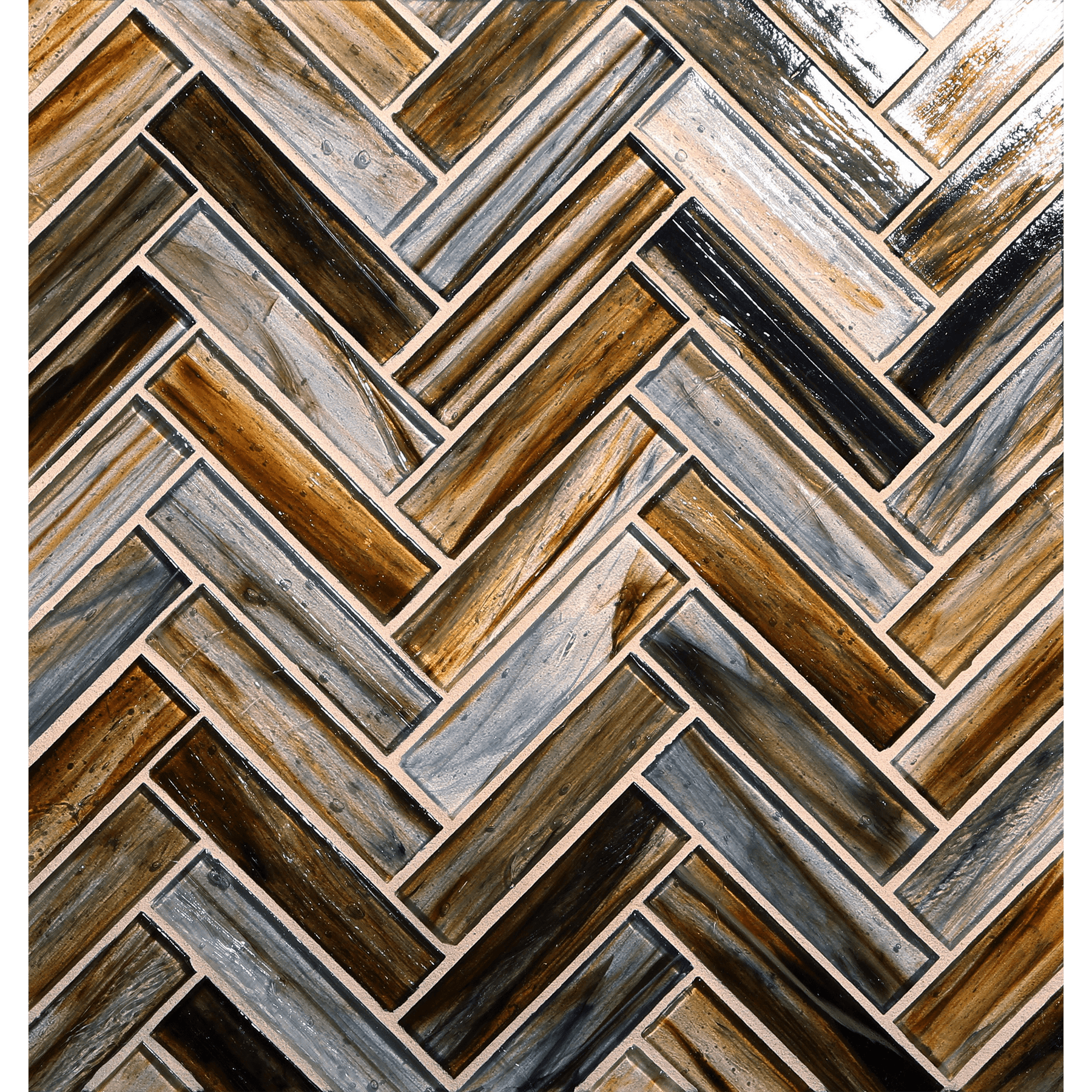 TOZEN: Copper 1"x4" Herringbone Field Mosaic (9.92"x12.41" | natural)