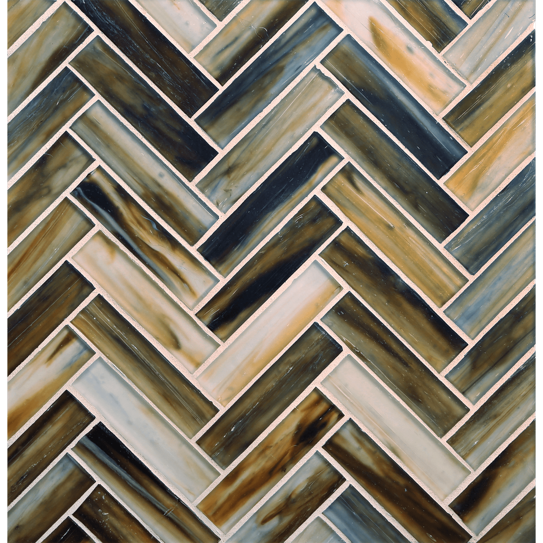 TOZEN: Copper 1"x4" Herringbone Field Mosaic (9.92"x12.41" | silk)