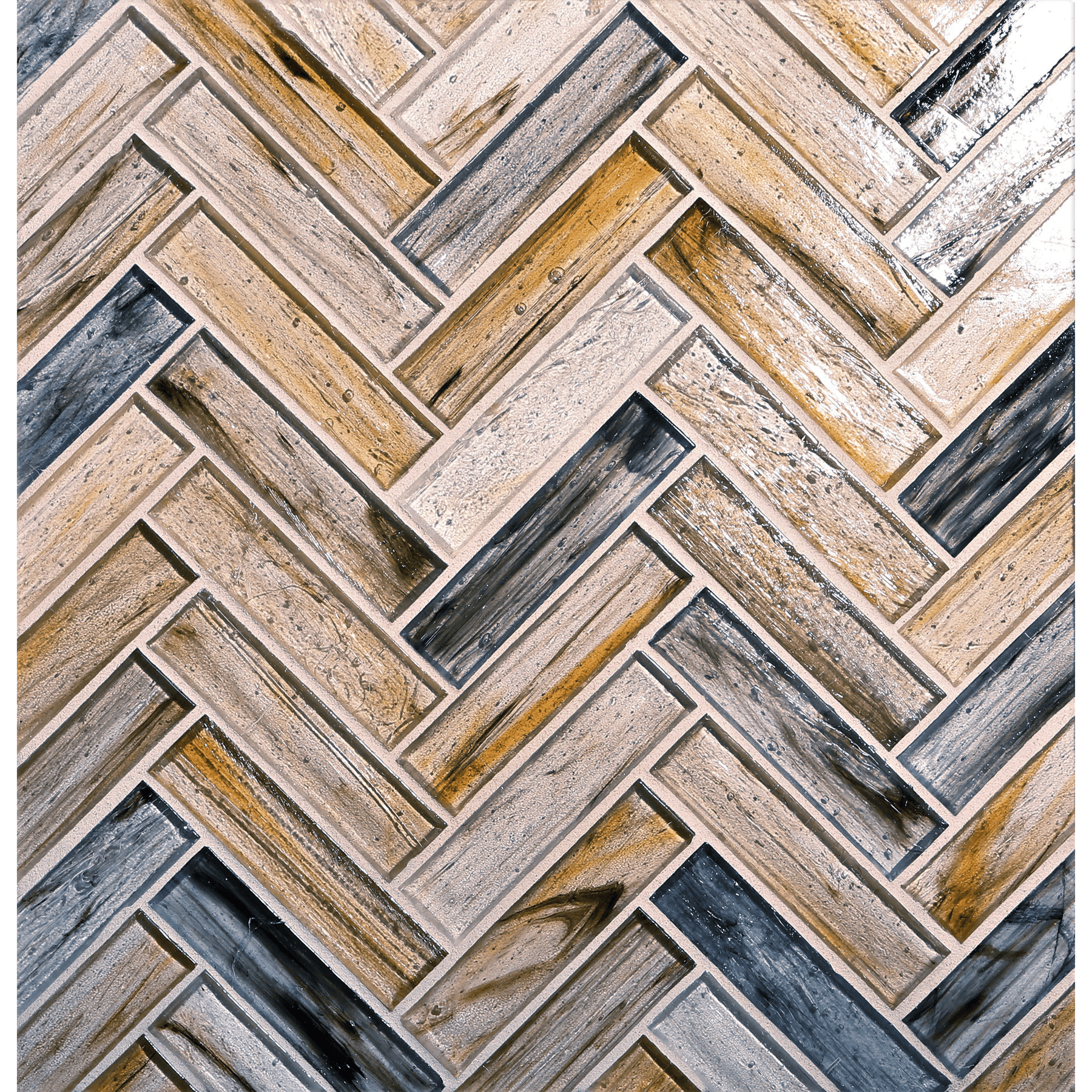 TOZEN: Indium 1"x4" Herringbone Field Mosaic (9.92"x12.41" | natural)