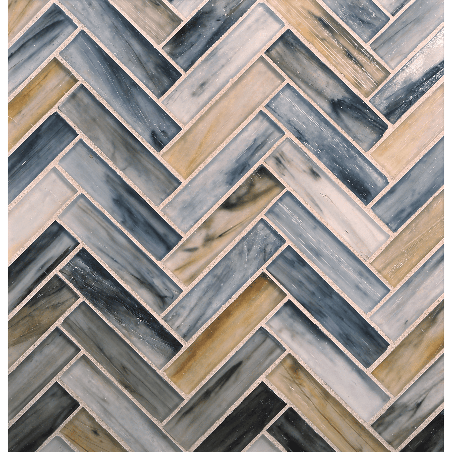 TOZEN: Indium 1"x4" Herringbone Field Mosaic (9.92"x12.41" | silk)