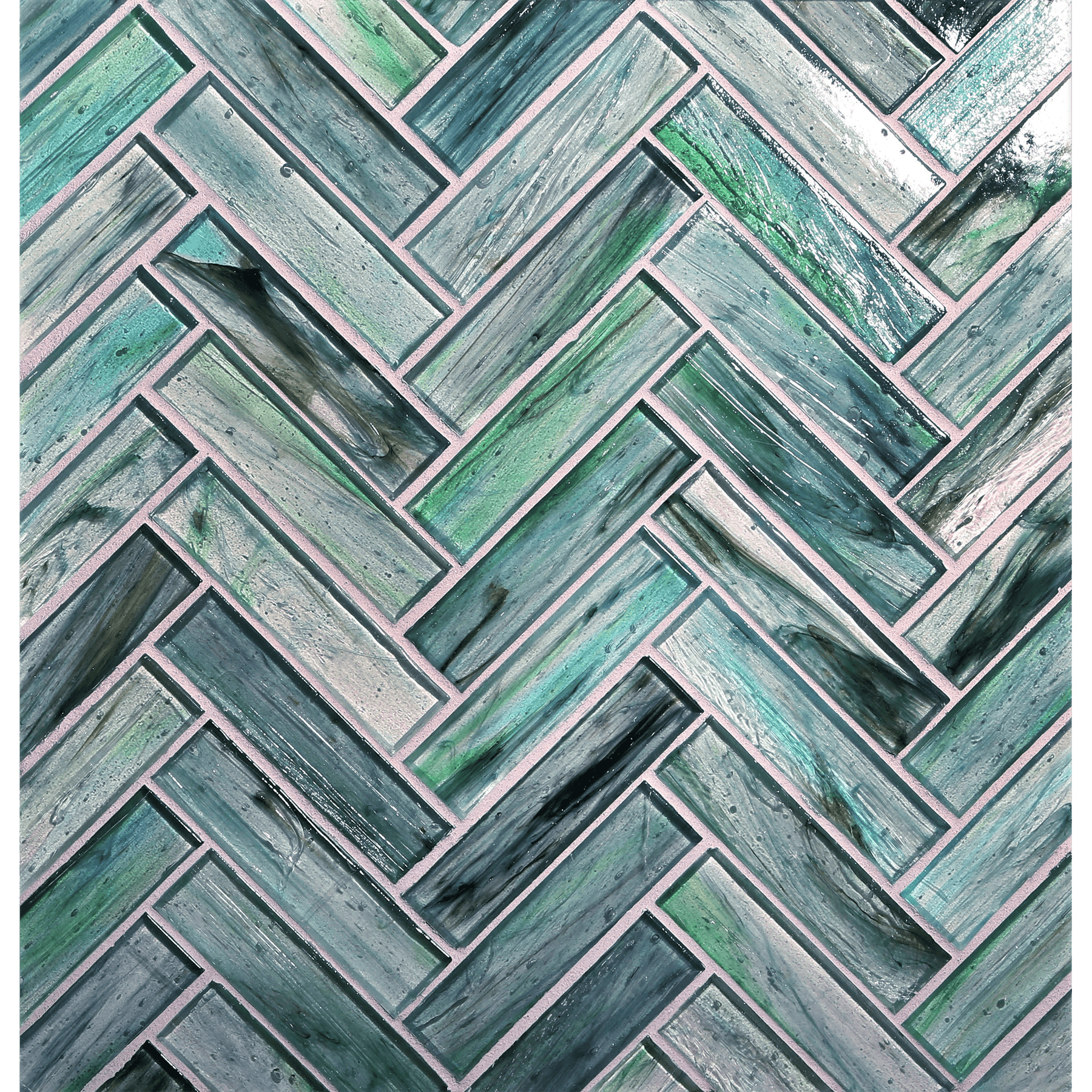 TOZEN: Iodine 1"x4" Herringbone Field Mosaic (9.92"x12.41" | silk)