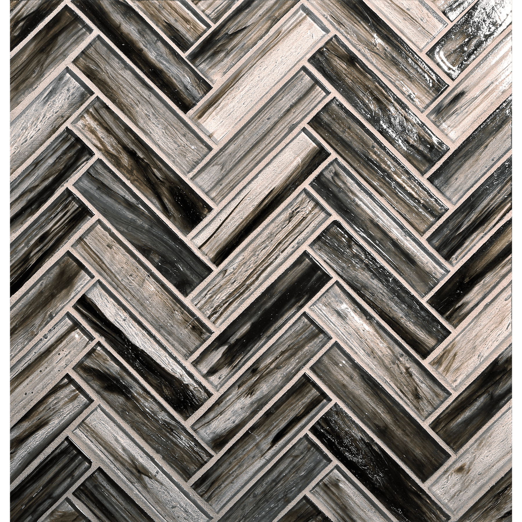 TOZEN: Nickel 1"x4" Herringbone Field Mosaic (9.92"x12.41" | natural)