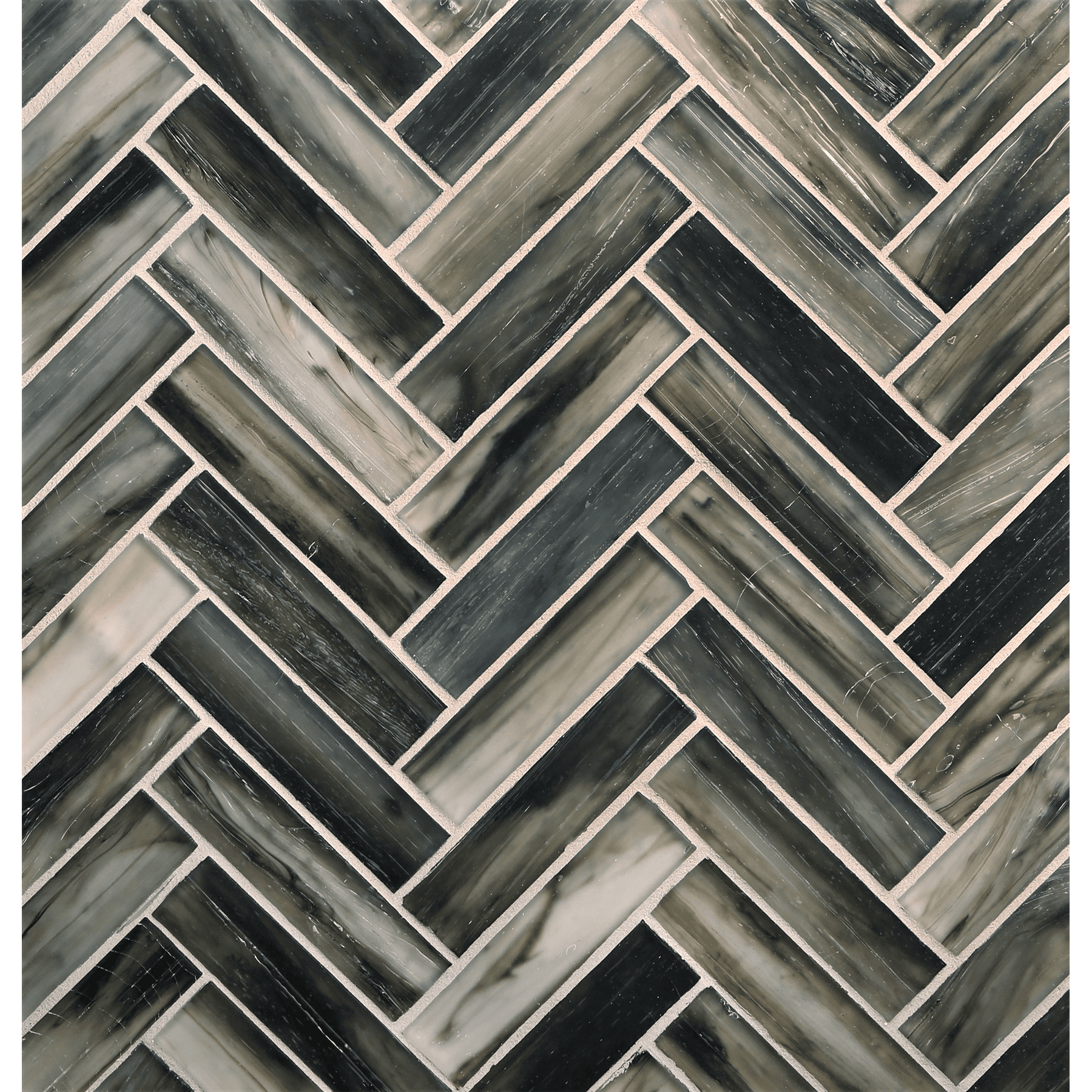 TOZEN: Nickel 1"x4" Herringbone Field Mosaic (9.92"x12.41" | silk)