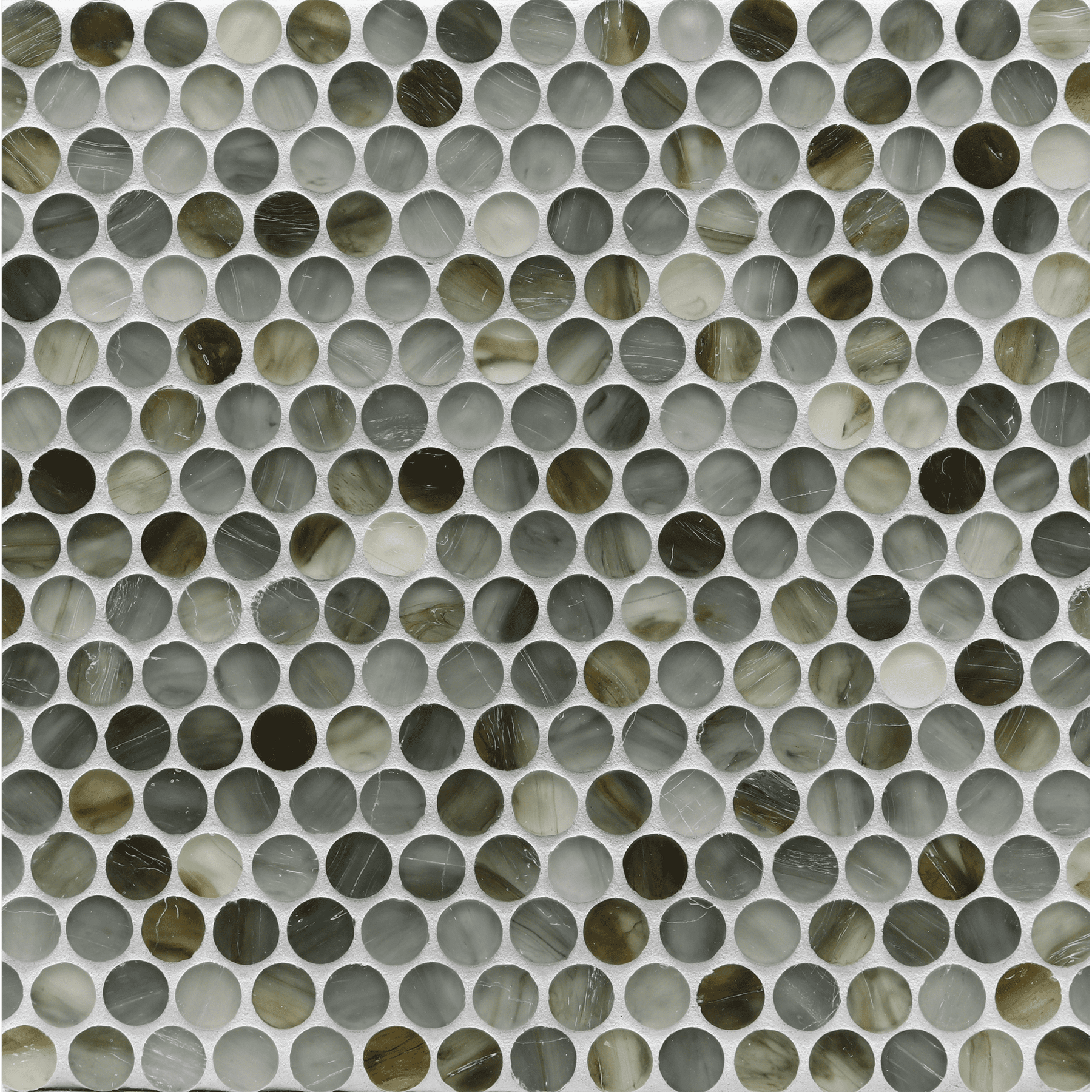 TOZEN: Strontium 0.75" Penny Round Field Mosaic (11.75"x11.77" | silk)