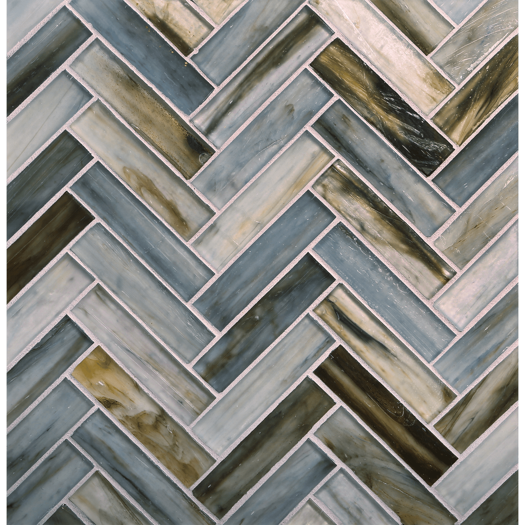 TOZEN: Strontium 1"x4" Herringbone Field Mosaic (9.92"x12.41" | silk)