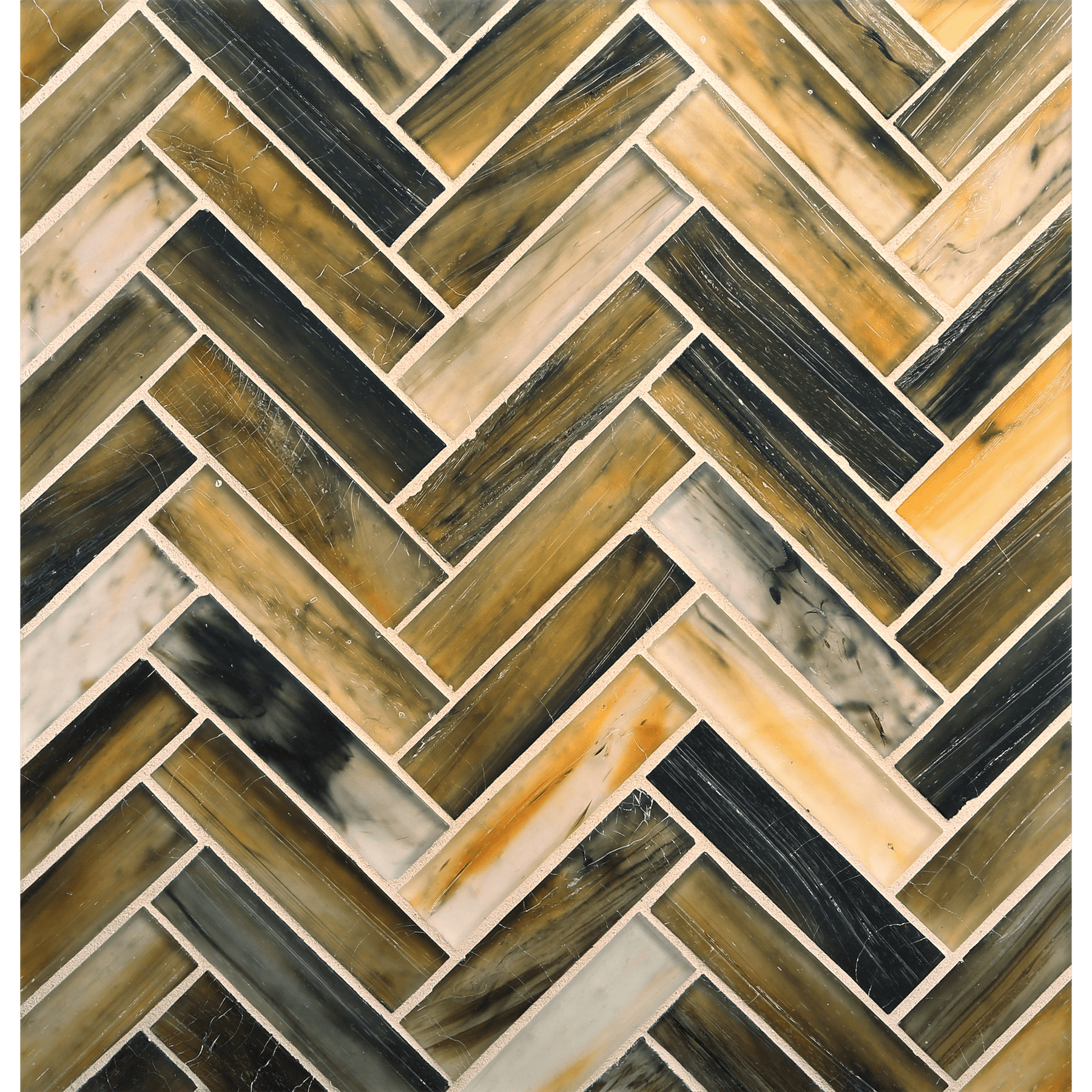 TOZEN: Tin 1"x4" Herringbone Field Mosaic (9.92"x12.41" | silk)