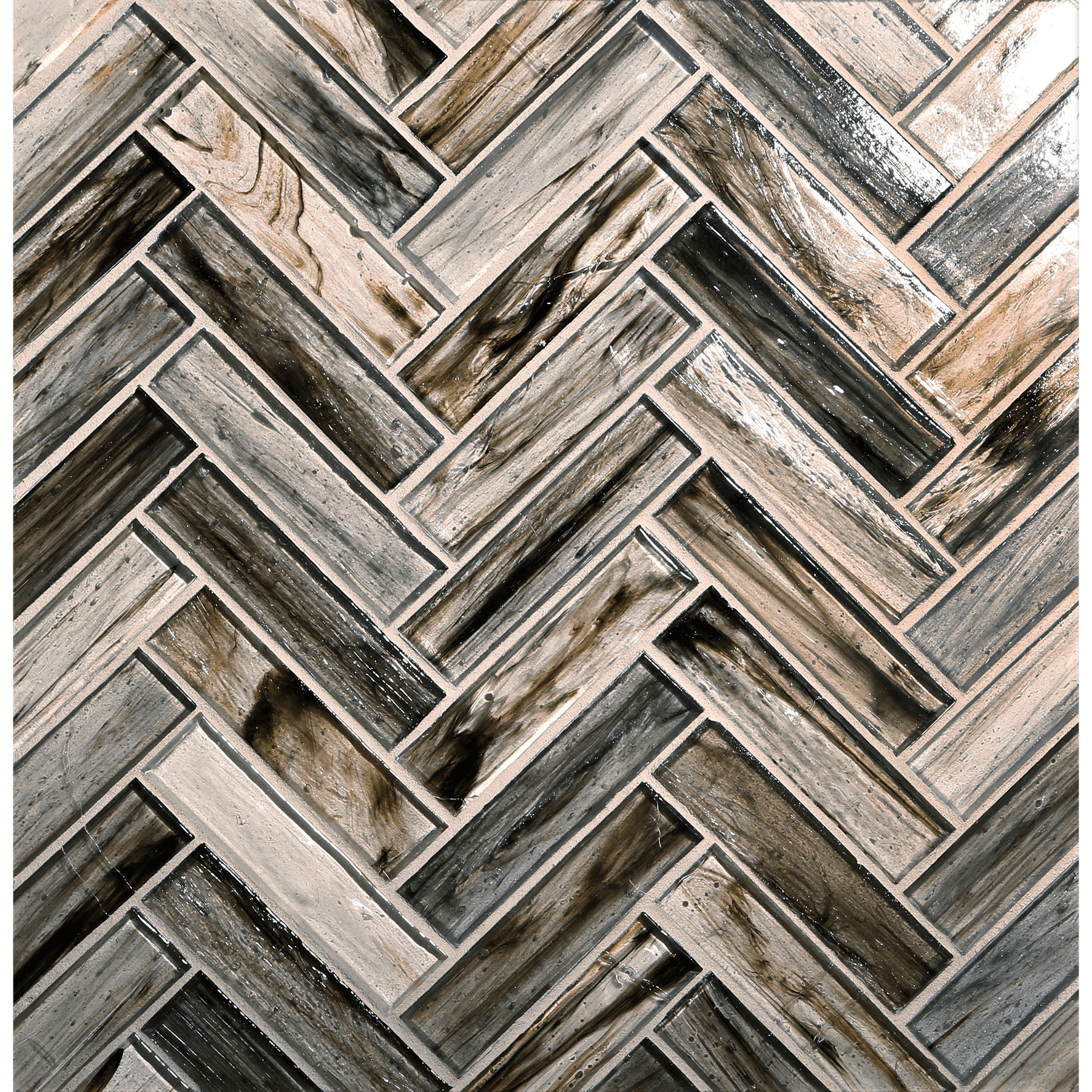 TOZEN: Vanadium 1"x4" Herringbone Field Mosaic (9.92"x12.41" | natural)