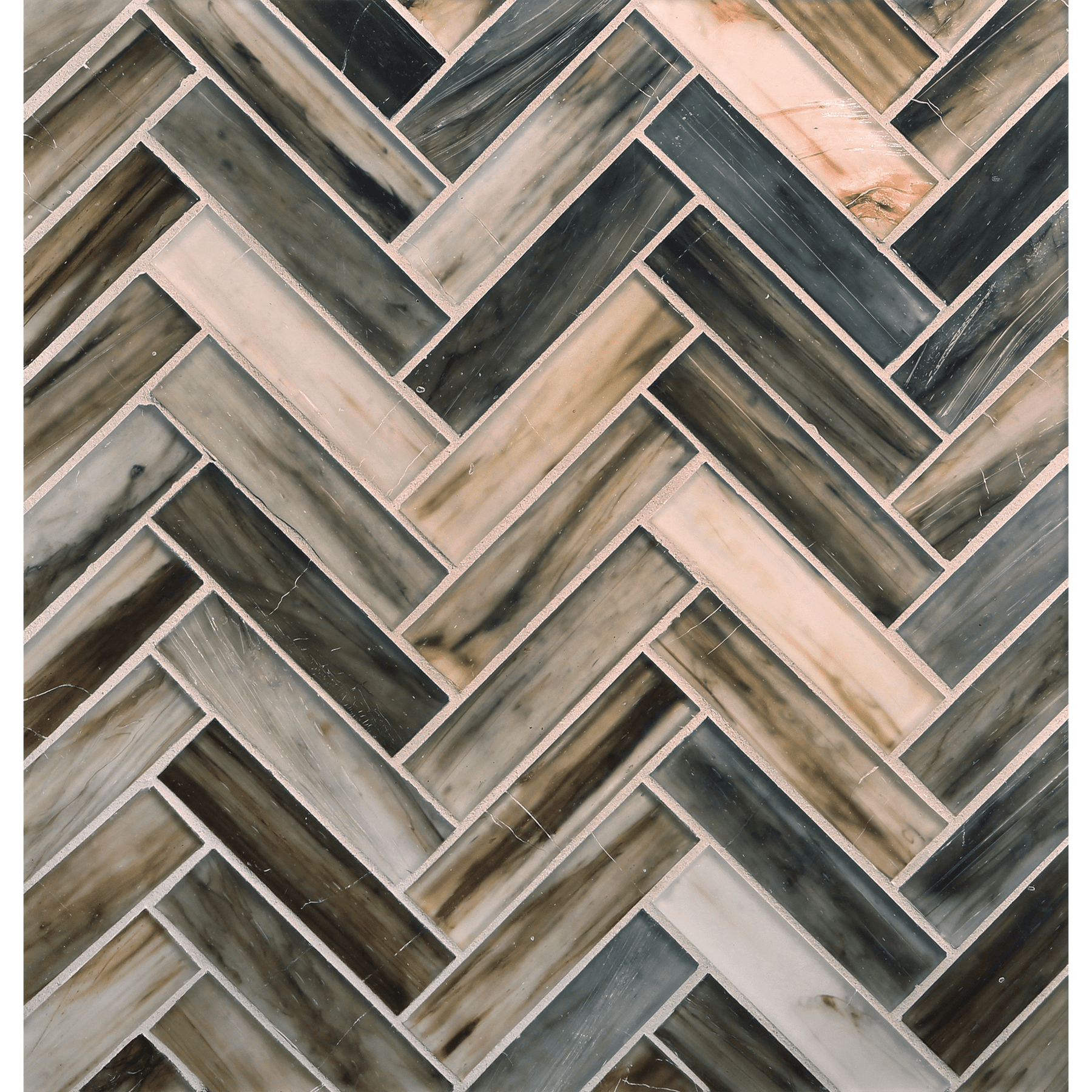 TOZEN: Vanadium 1"x4" Herringbone Field Mosaic (9.92"x12.41" | silk)