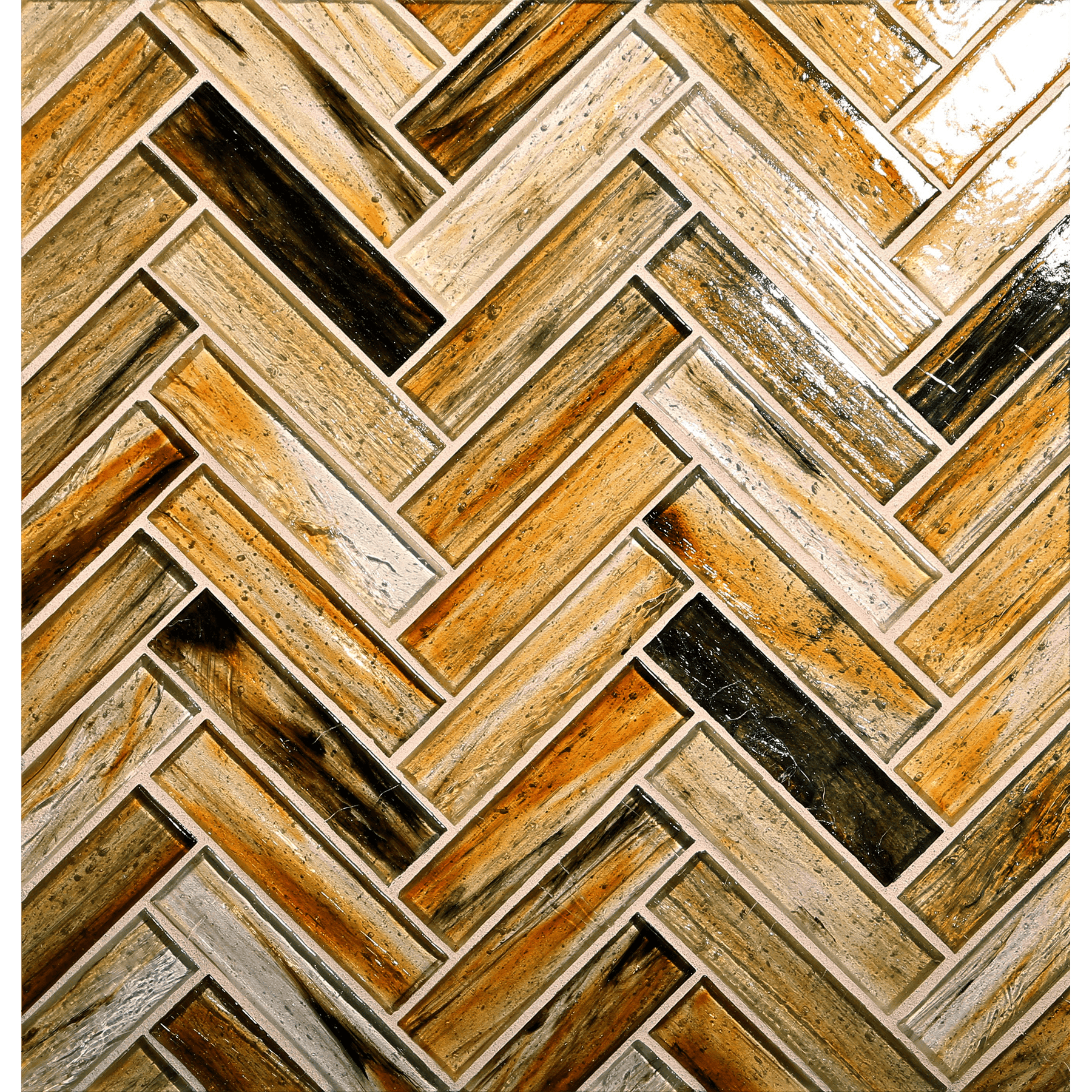 TOZEN: Yttrium 1"x4" Herringbone Field Mosaic (9.92"x12.41" | natural)