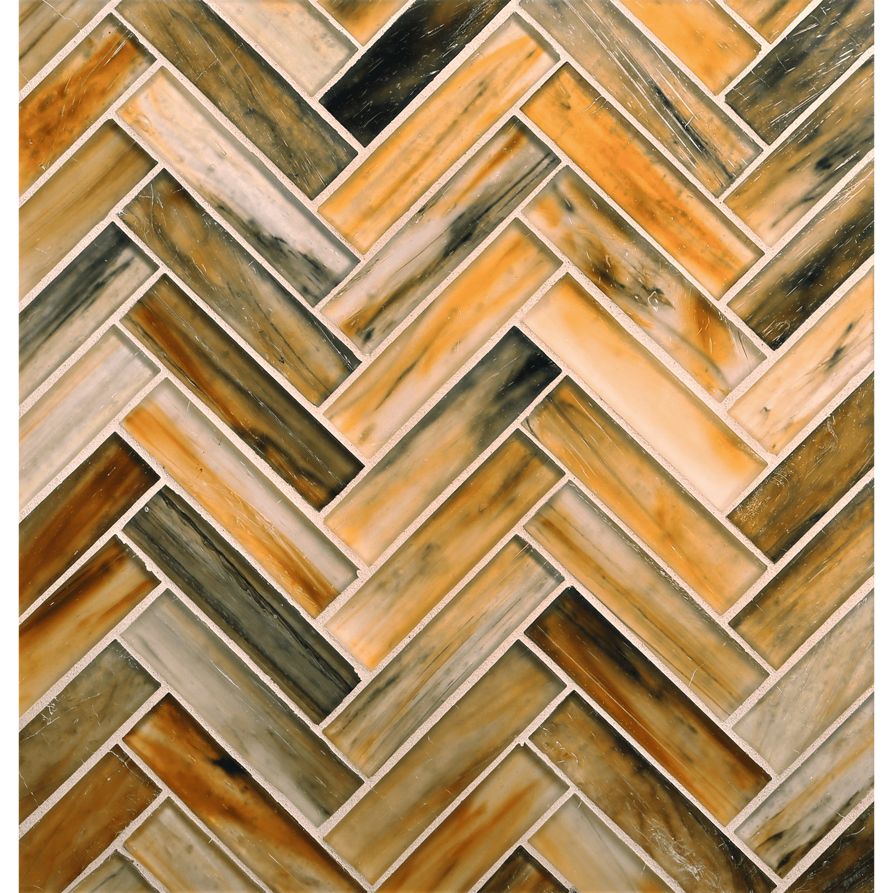 TOZEN: Yttrium 1"x4" Herringbone Field Mosaic (9.92"x12.41" | silk)