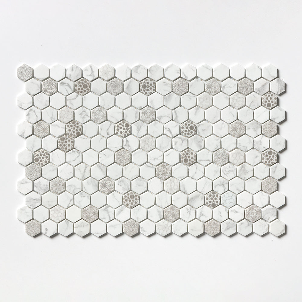 Concho Matte Hexagon Recycle Glass Mosaic 12 13/16×20 1/4 Image