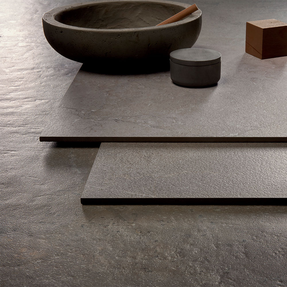 Marble Systems Anthea Porcelain Dark matte porcelain tile collection mood board — available at Surface Group